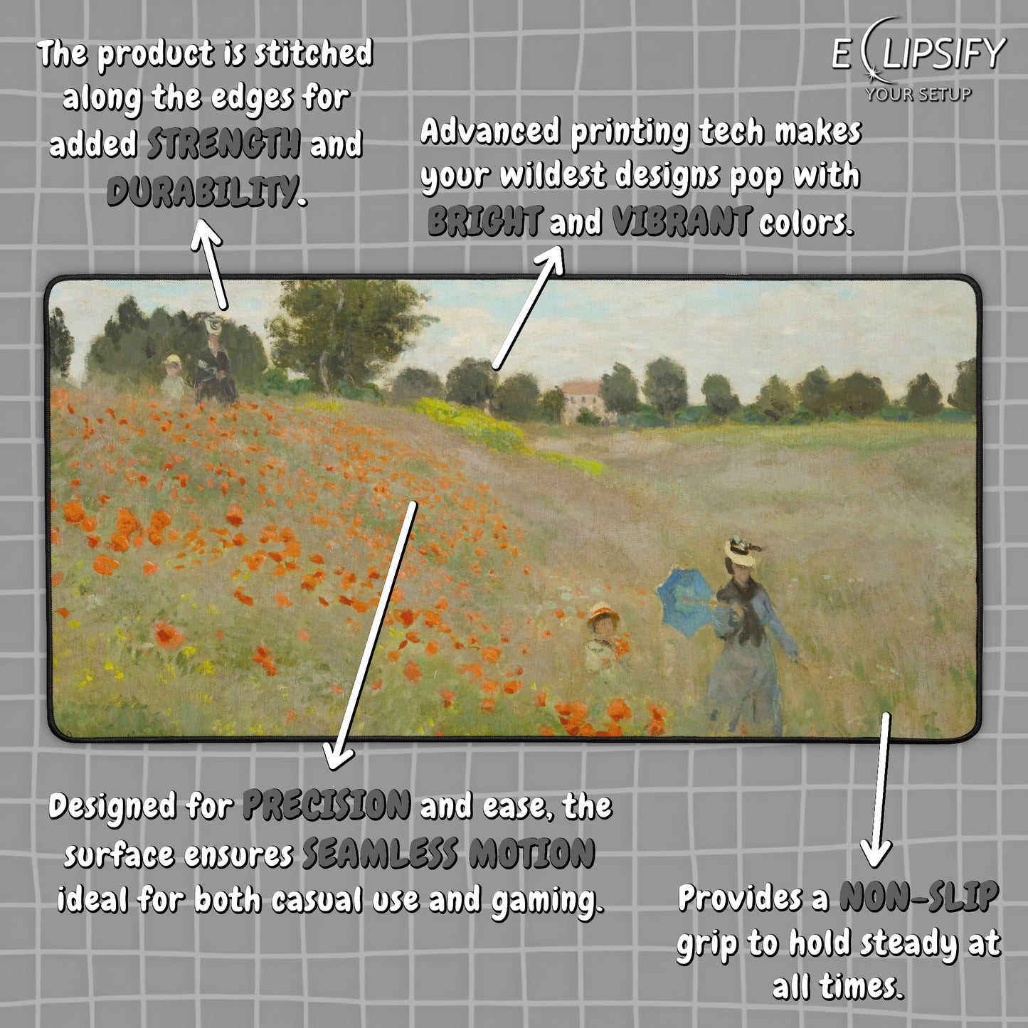 The Poppy Field: Claude Monet Mouse Pad