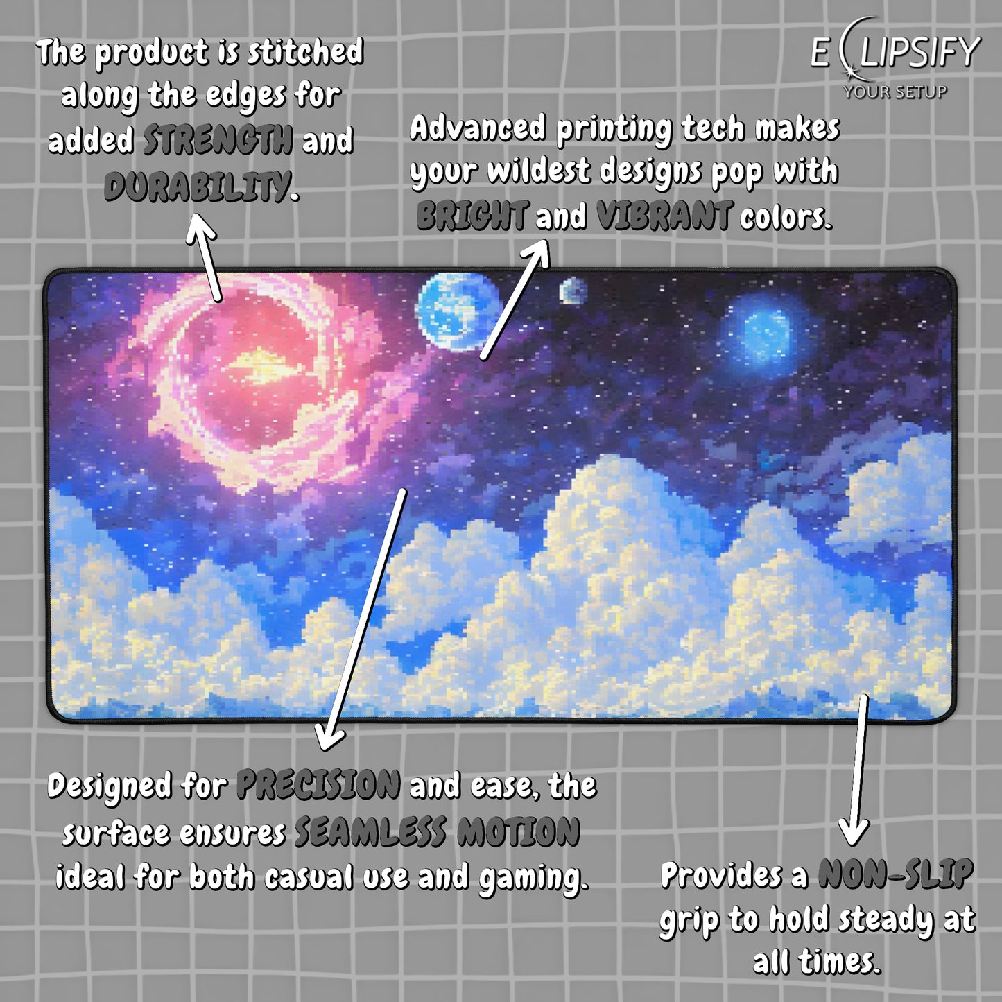 Beyond The Stars: Pixel Art Galaxy Gaming Mouse Pad