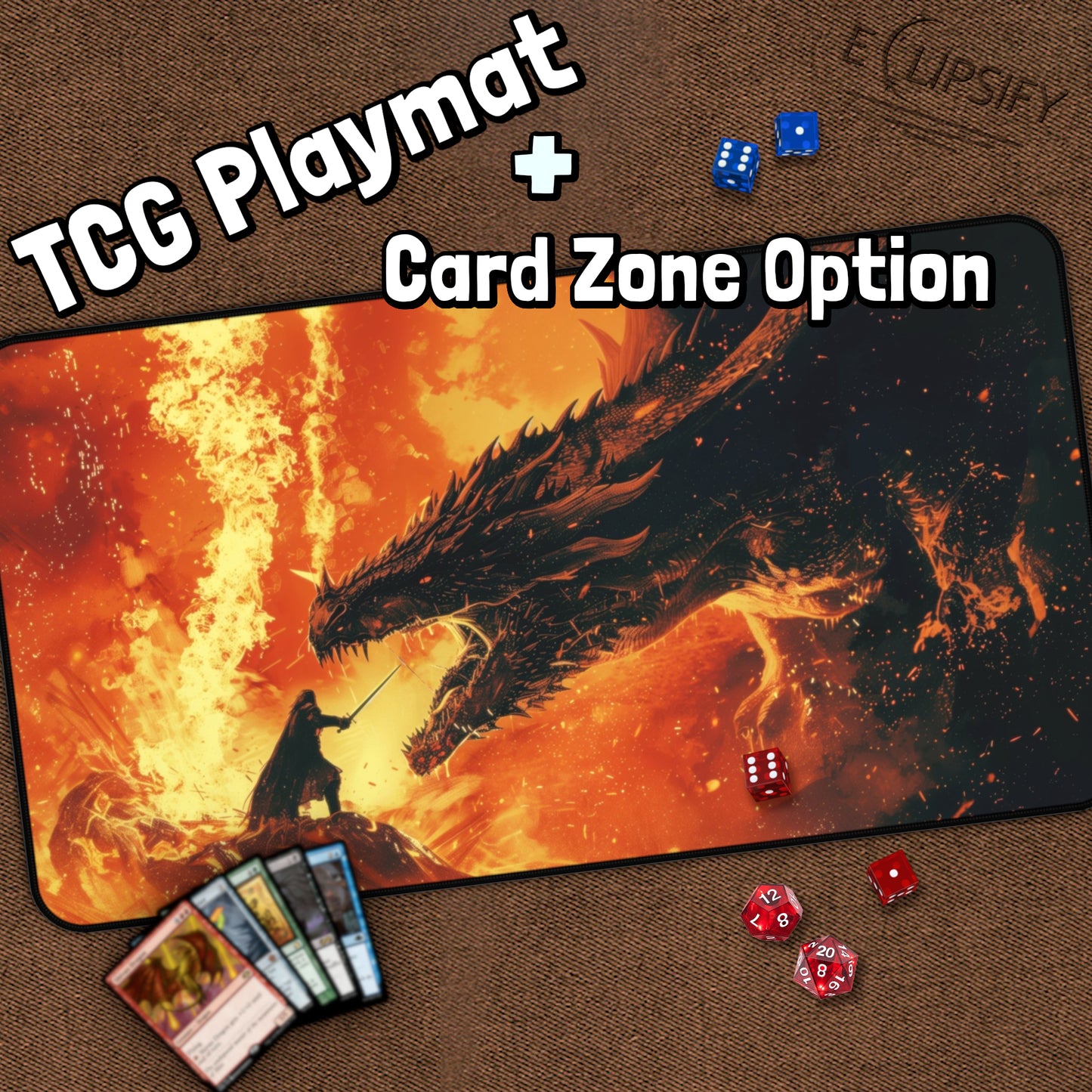 Sword Against Flame: Warrior Vs Dragon TCG Playmat