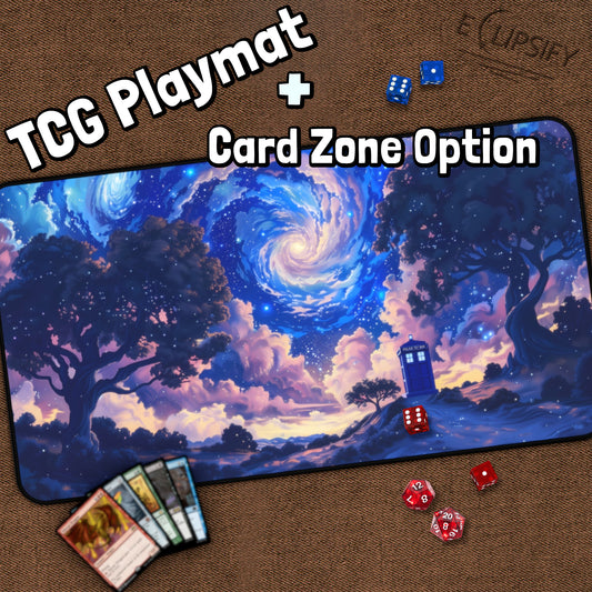 The Time Traveller: Purple Starry Night Police Box TCG Playmat