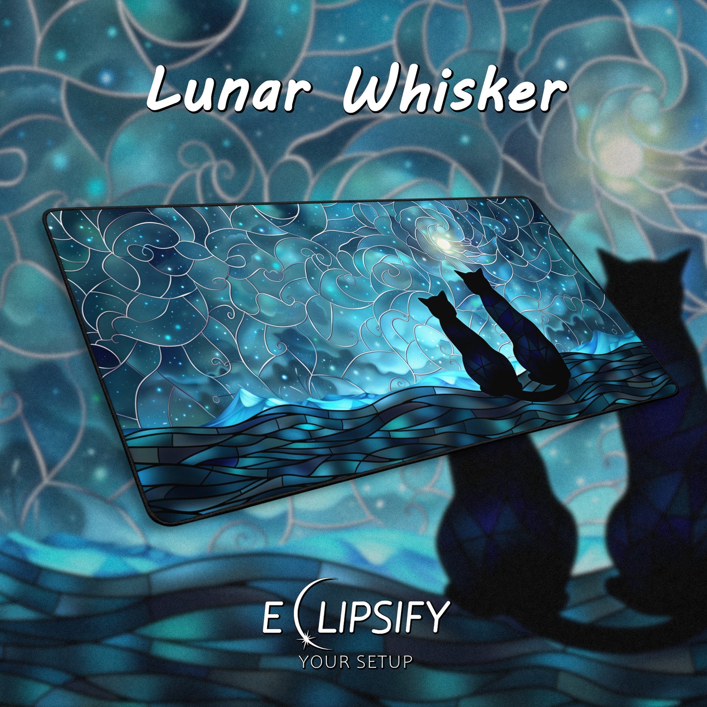 Lunar Whisker: Black Cat Blue Gaming Mouse Pad