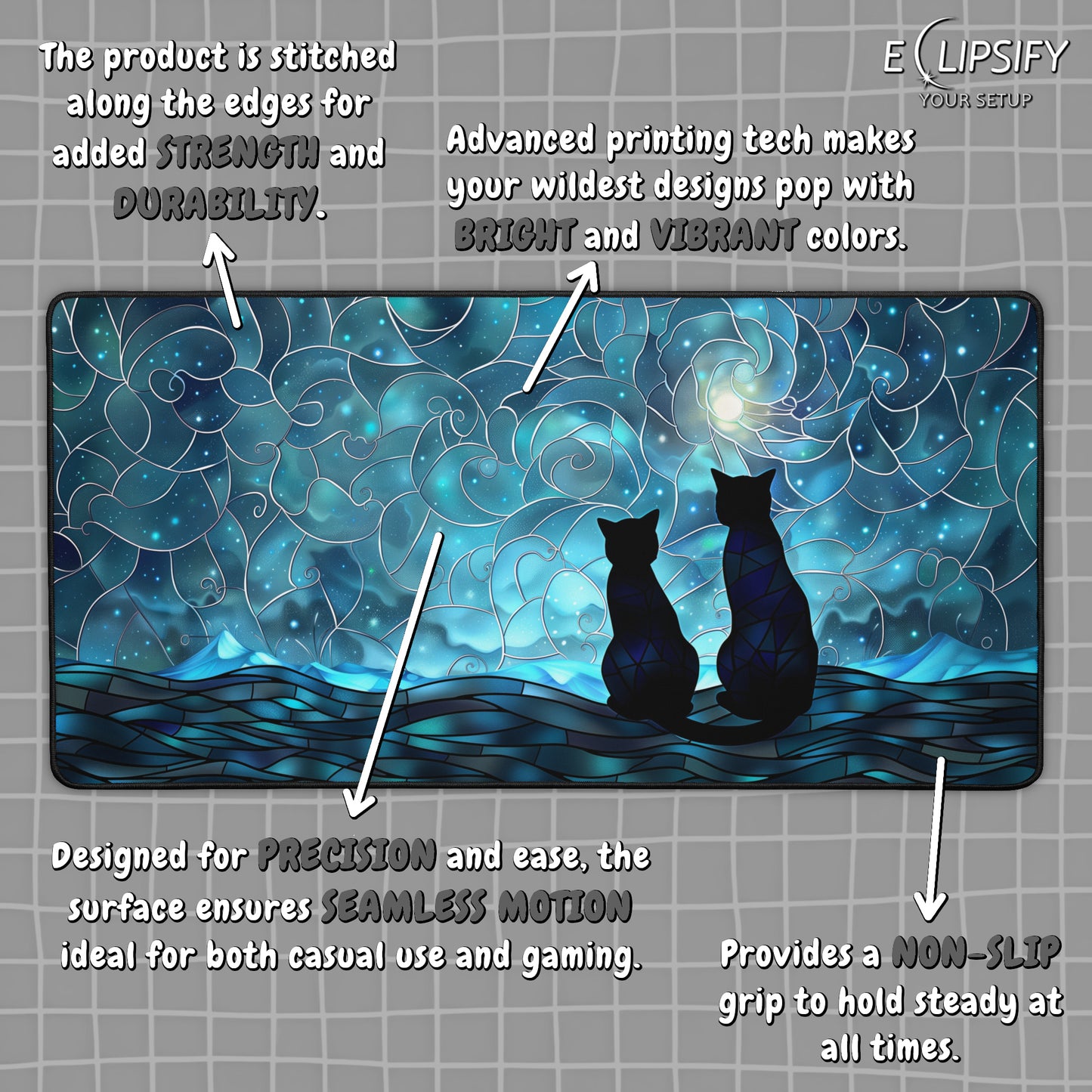 Lunar Whisker: Black Cat Blue Gaming Mouse Pad