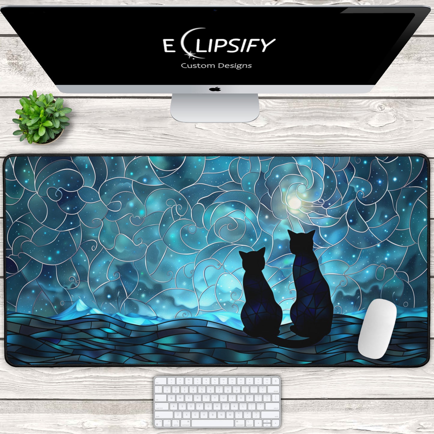 Lunar Whisker: Black Cat Blue Gaming Mouse Pad