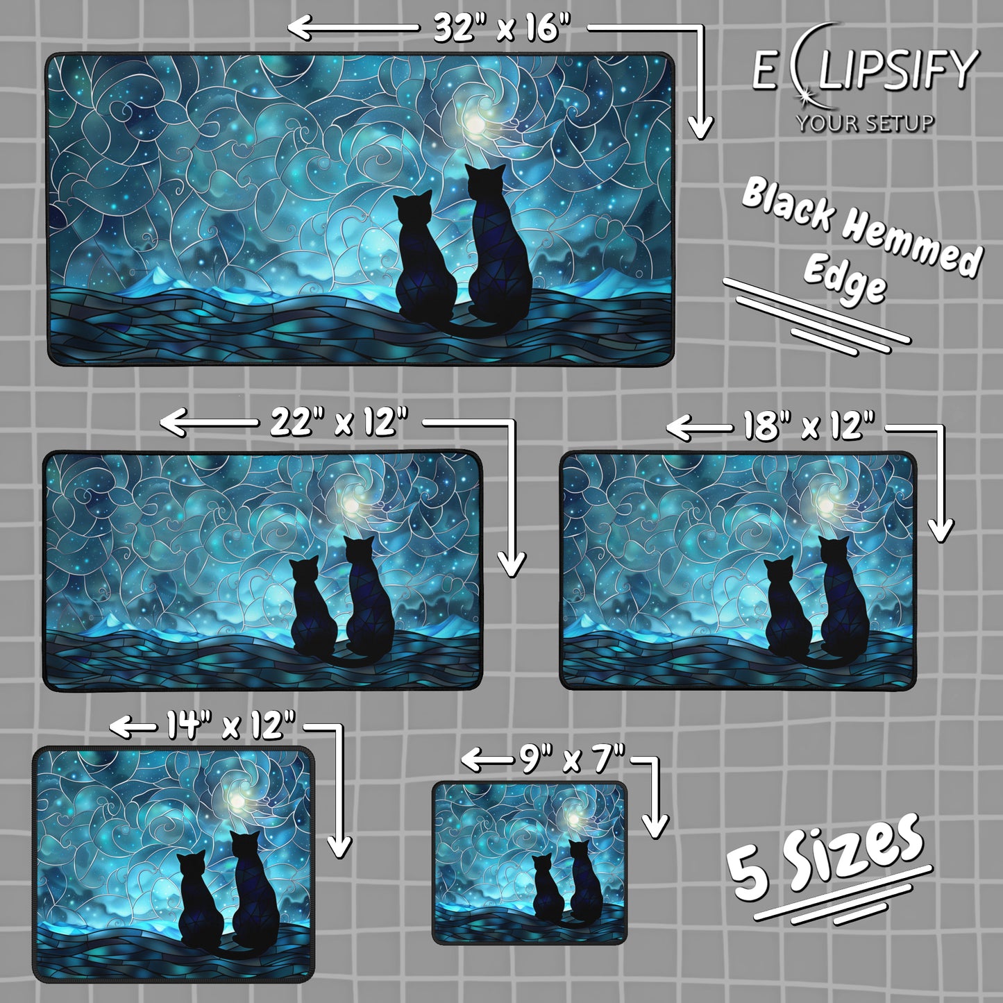 Lunar Whisker: Black Cat Blue Gaming Mouse Pad