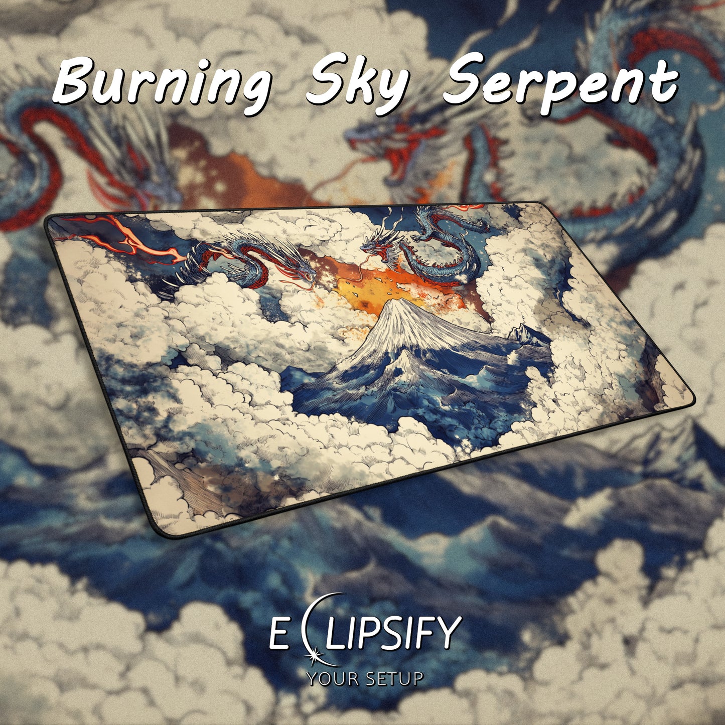 Burning Sky Serpent: Dragon Mountains Gaming Mouse Pad