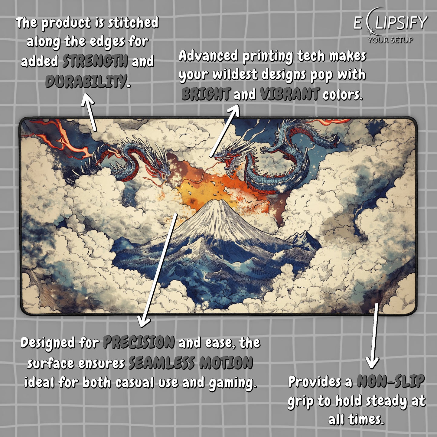 Burning Sky Serpent: Dragon Mountains Gaming Mouse Pad