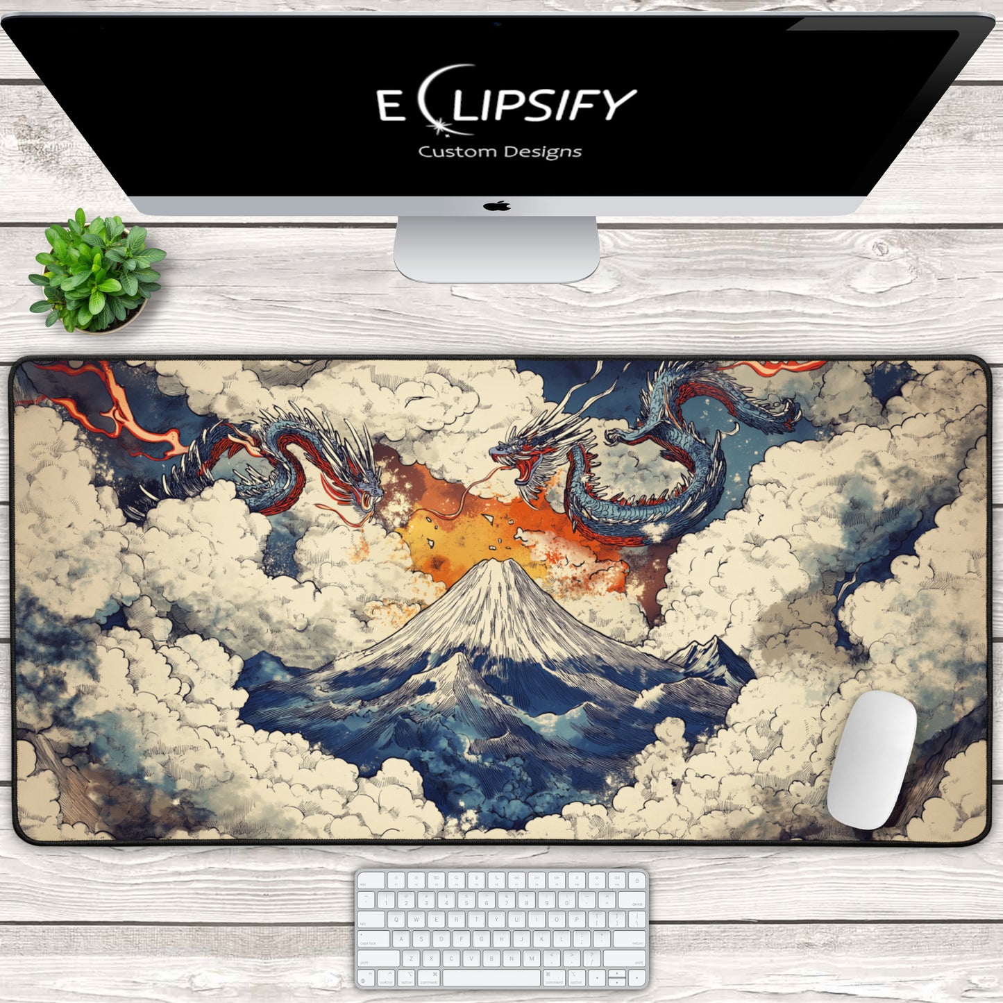 Burning Sky Serpent: Dragon Mountains Gaming Mouse Pad
