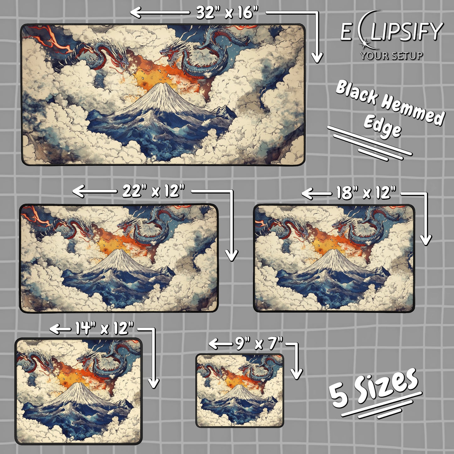 Burning Sky Serpent: Dragon Mountains Gaming Mouse Pad