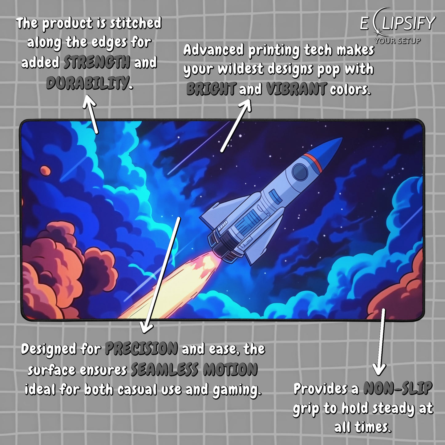 To The Stars: Cartoon Retro Rocket Gaming Mouse Pad