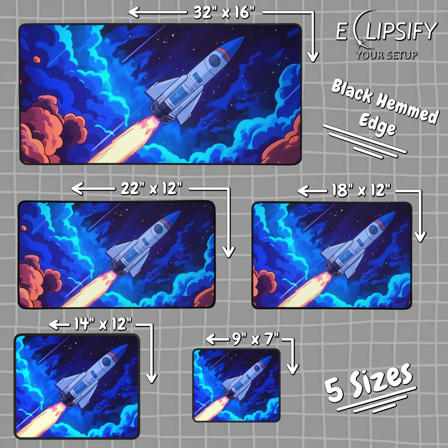 To The Stars: Cartoon Retro Rocket Gaming Mouse Pad