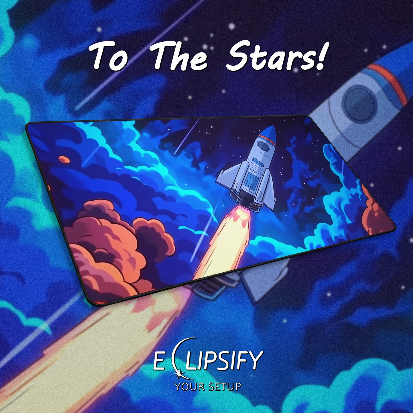 To The Stars: Cartoon Retro Rocket Gaming Mouse Pad