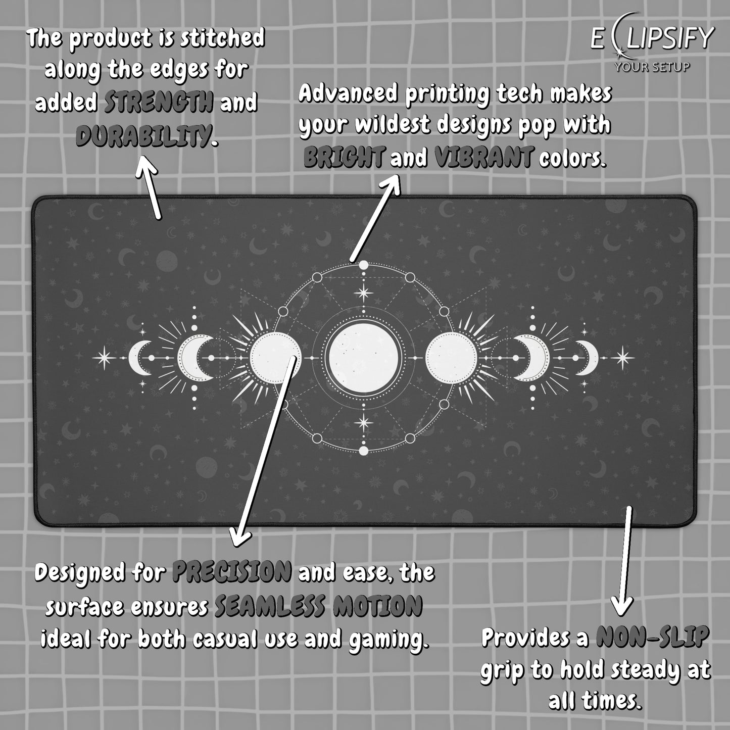 Celestial Phases: Moon Grey Mouse Pad