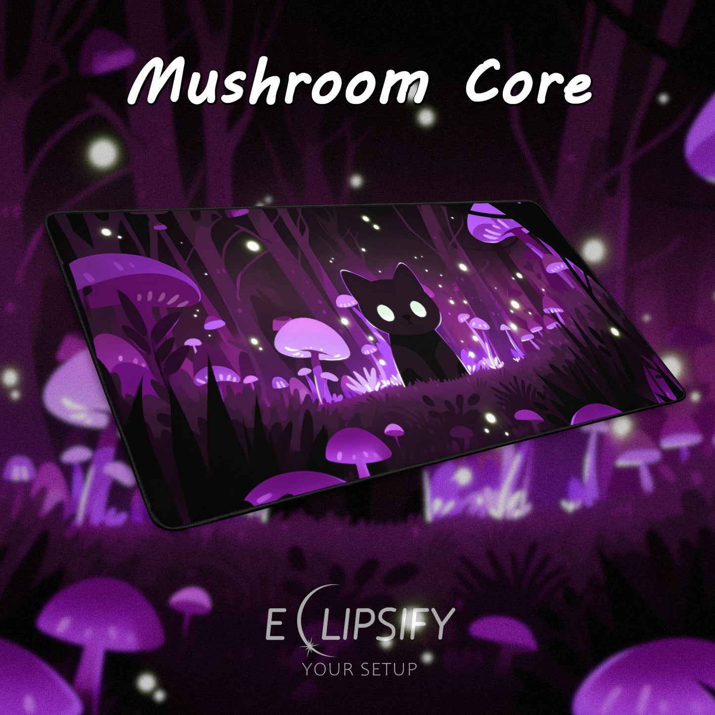 Mushroom Core: Kawaii Cat Purple Gaming Mouse Pad