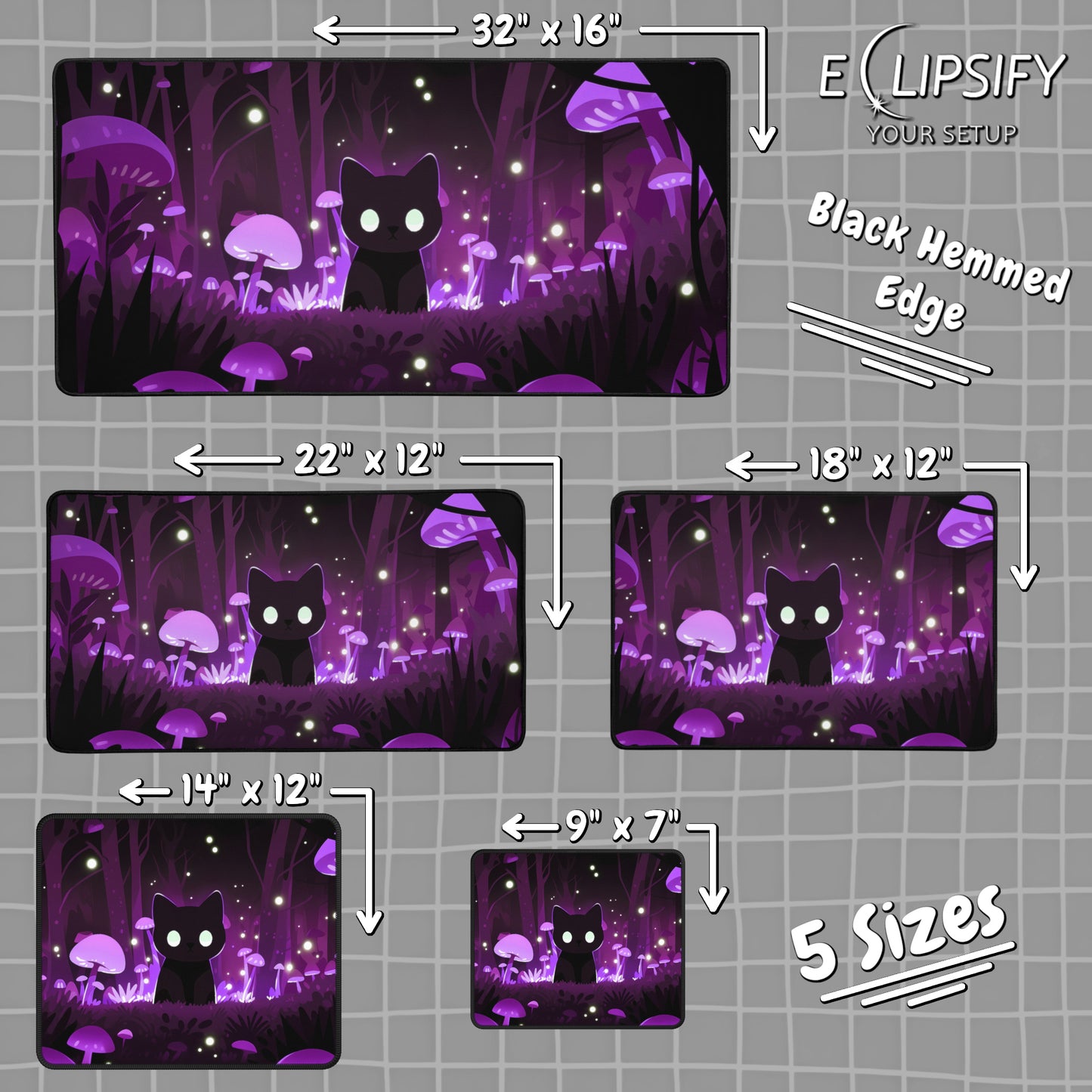 Mushroom Core: Kawaii Cat Purple Gaming Mouse Pad
