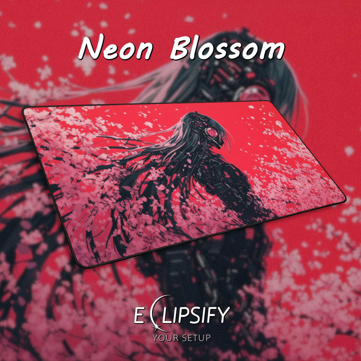 Neon Blossom: Cyberpunk Girl Gaming Mouse Pad