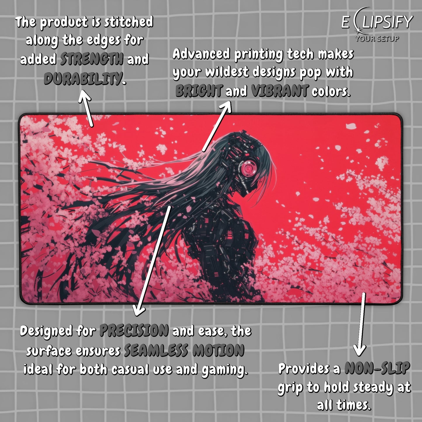 Neon Blossom: Cyberpunk Girl Gaming Mouse Pad