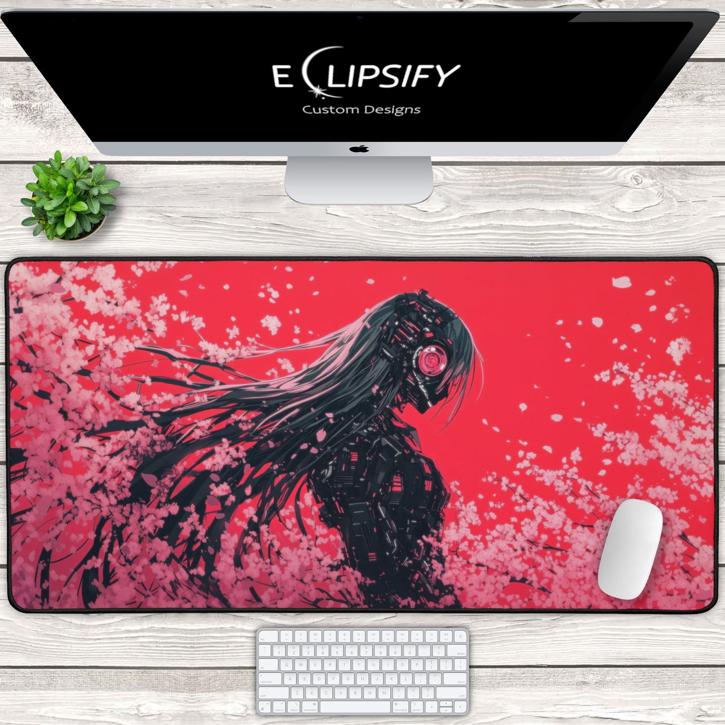 Neon Blossom: Cyberpunk Girl Gaming Mouse Pad