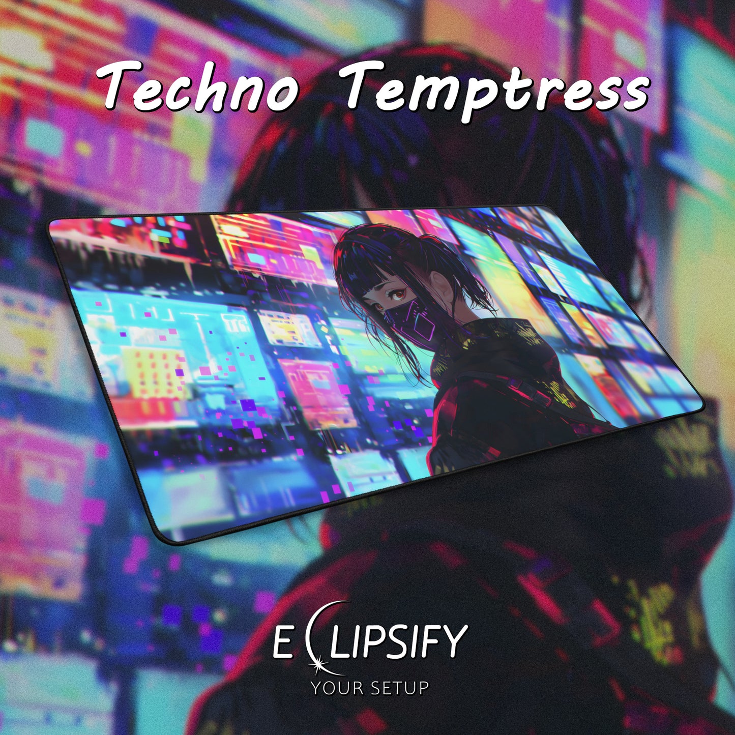 Techno Temptress: Cyberpunk Girl Gaming Mouse Pad