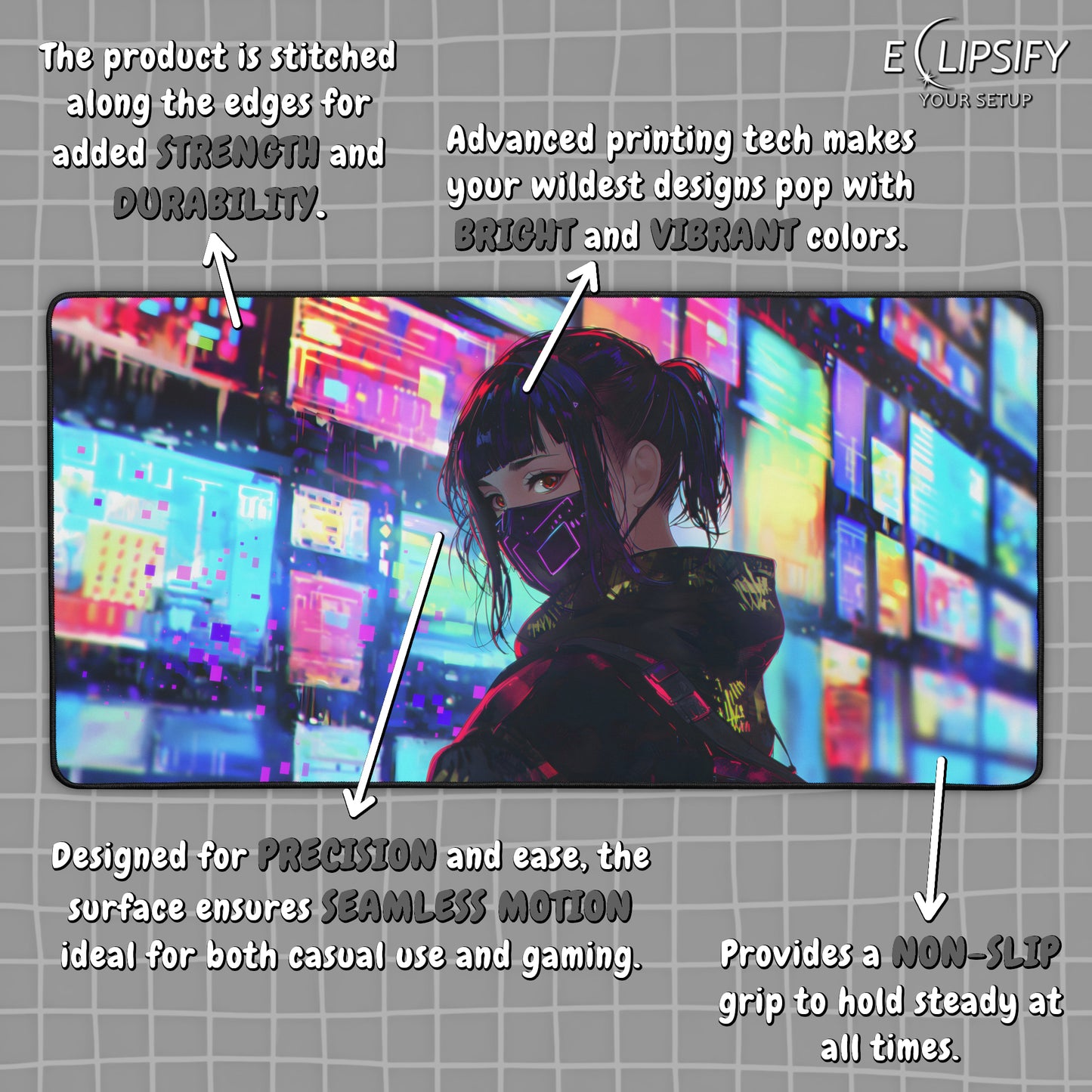 Techno Temptress: Cyberpunk Girl Gaming Mouse Pad