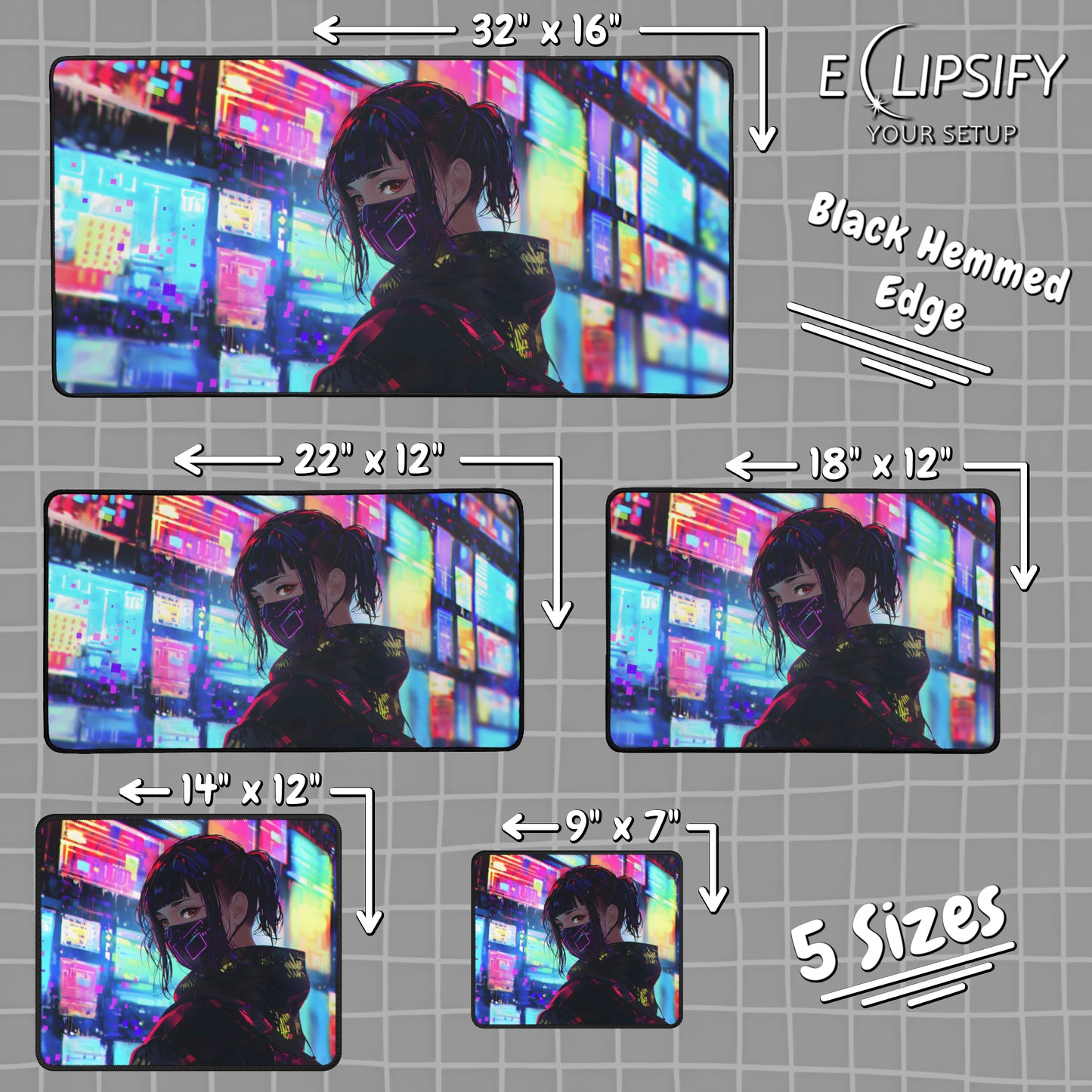 Techno Temptress: Cyberpunk Girl Gaming Mouse Pad