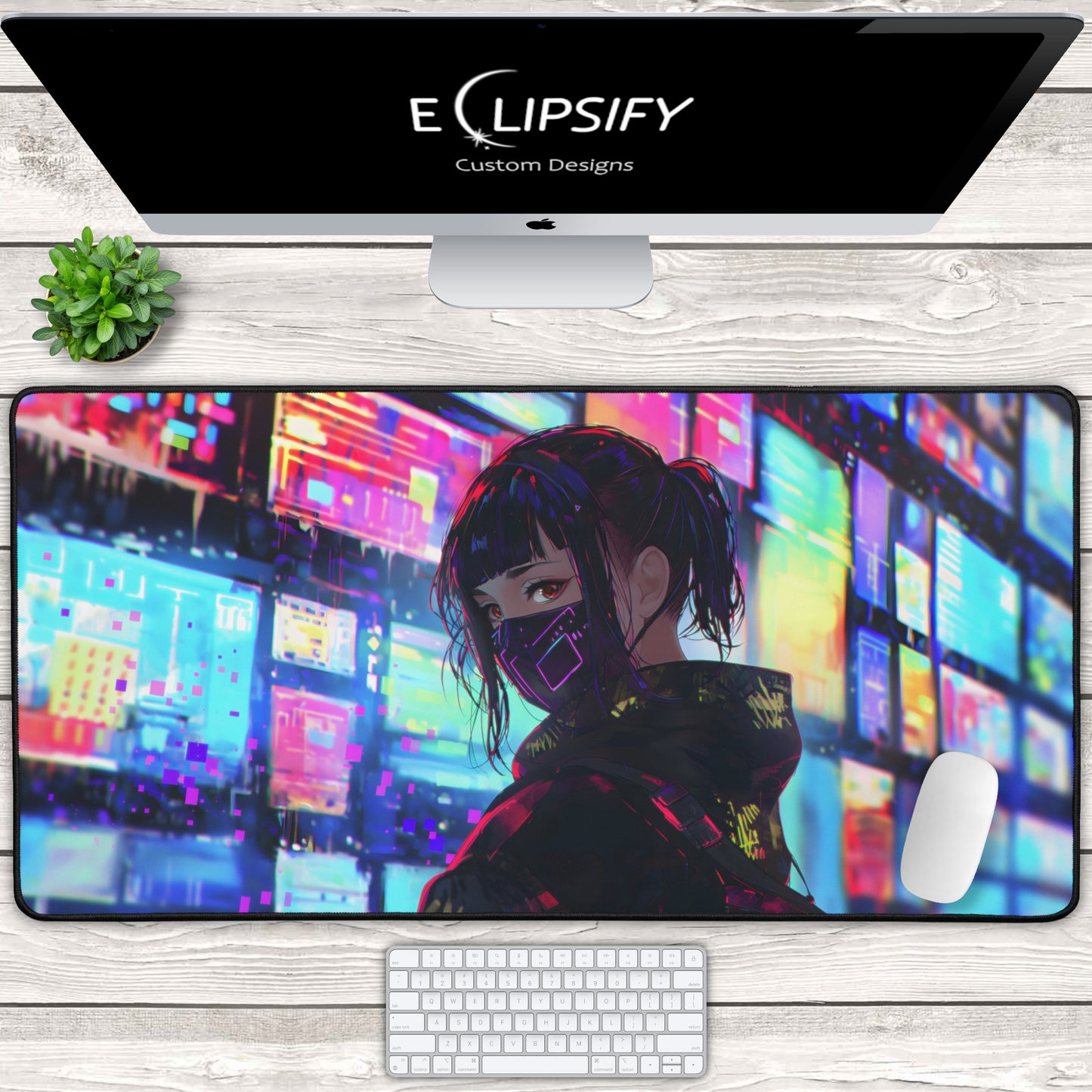Techno Temptress: Cyberpunk Girl Gaming Mouse Pad