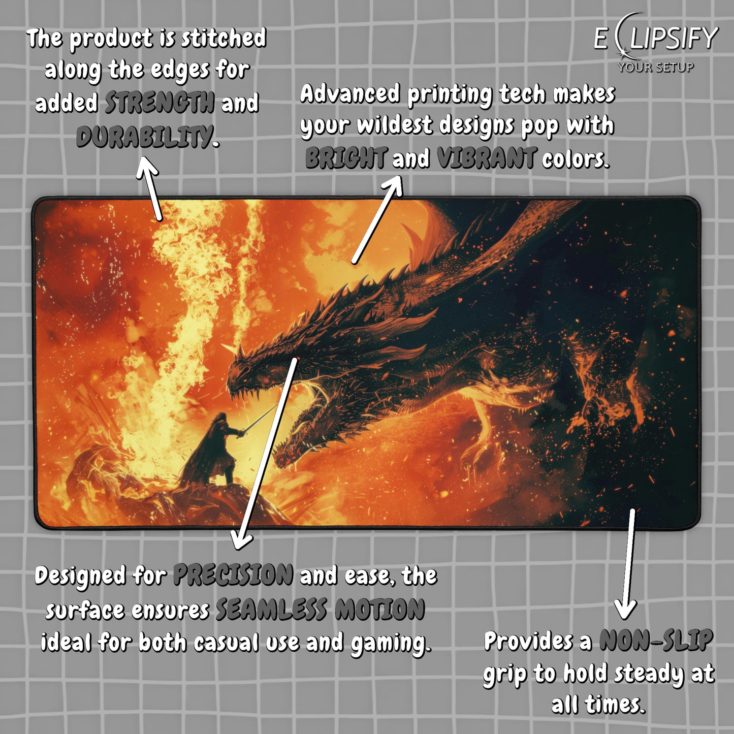 Inferno Clash: Warrior VS Dragon Gaming Mouse Pad