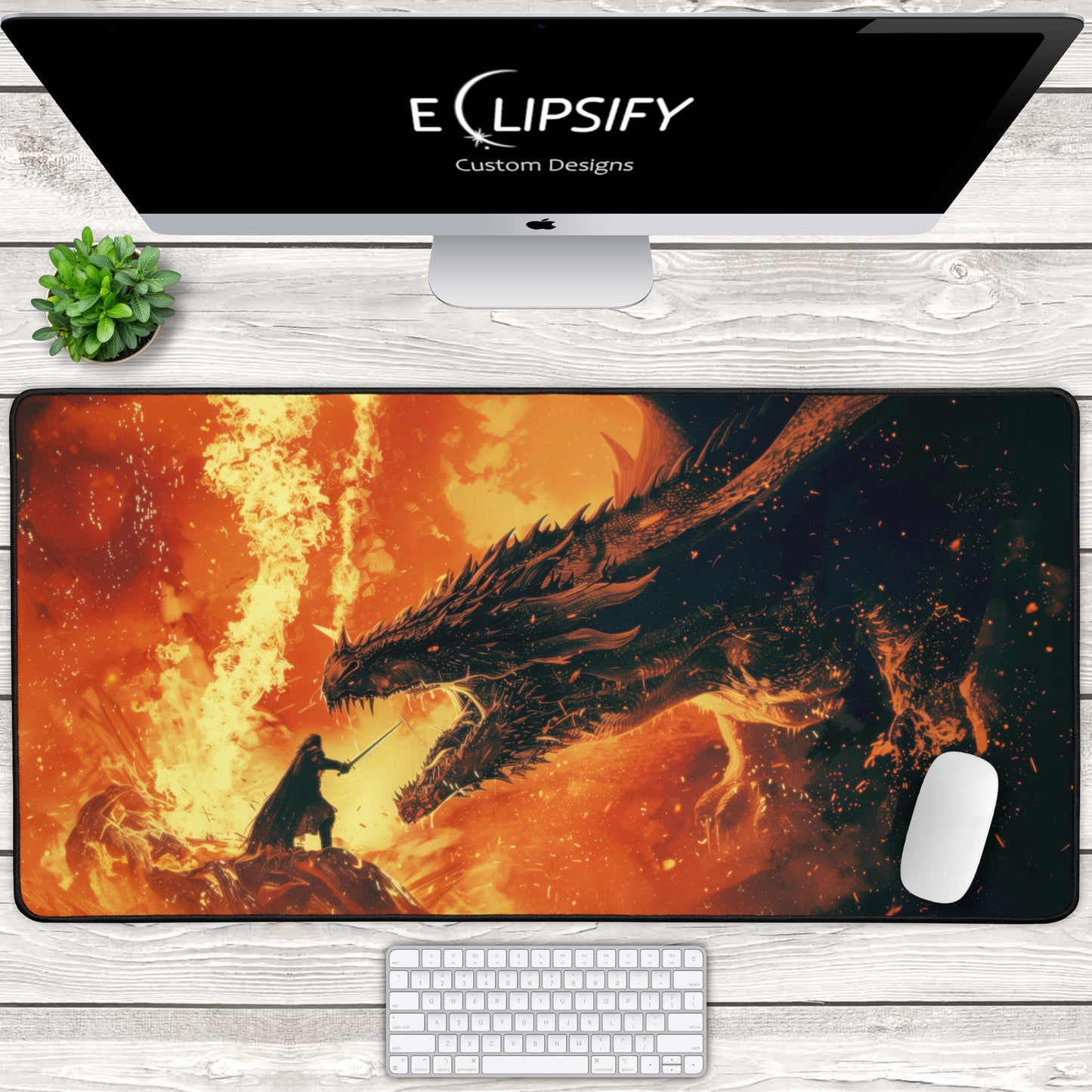 Inferno Clash: Warrior VS Dragon Gaming Mouse Pad