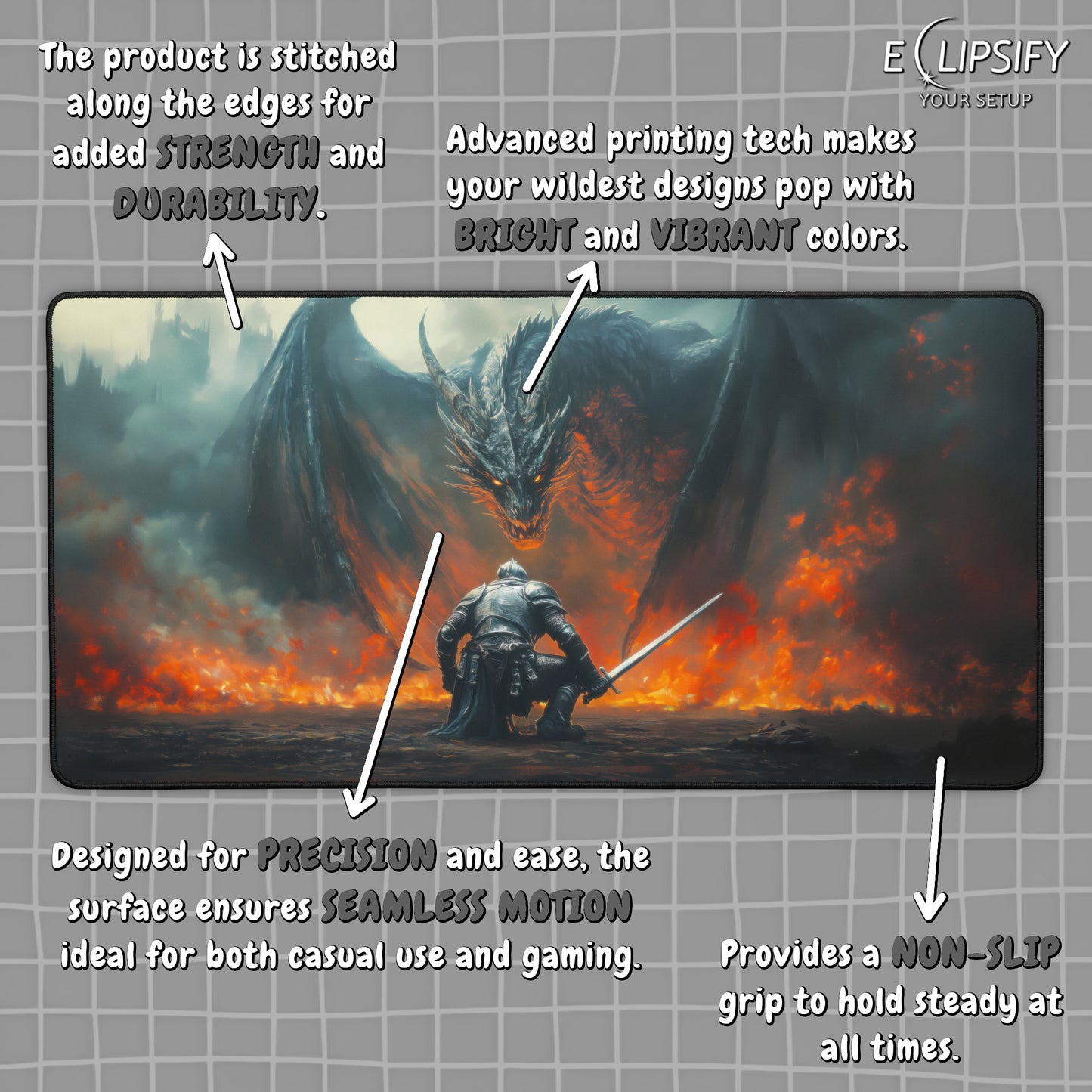 Inferno Duel: Dragon vs Knight Gaming Mouse Pad