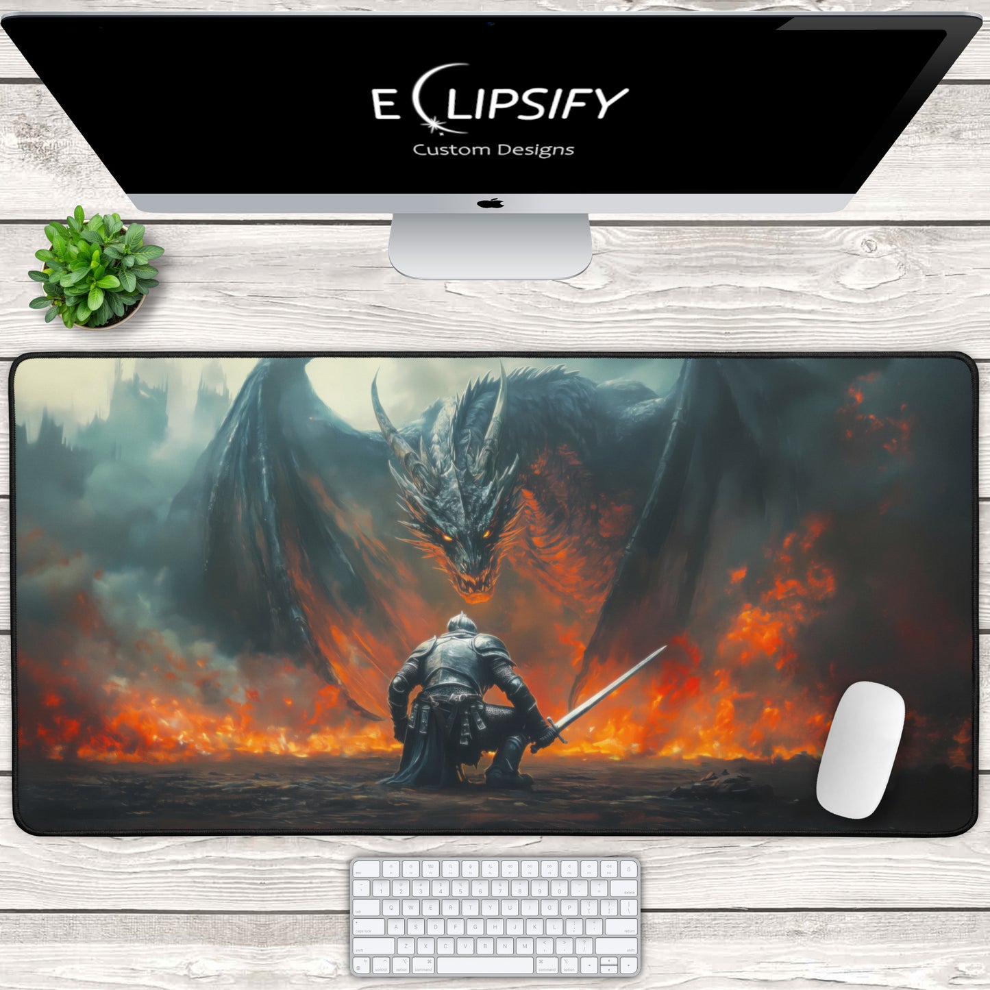 Inferno Duel: Dragon vs Knight Gaming Mouse Pad