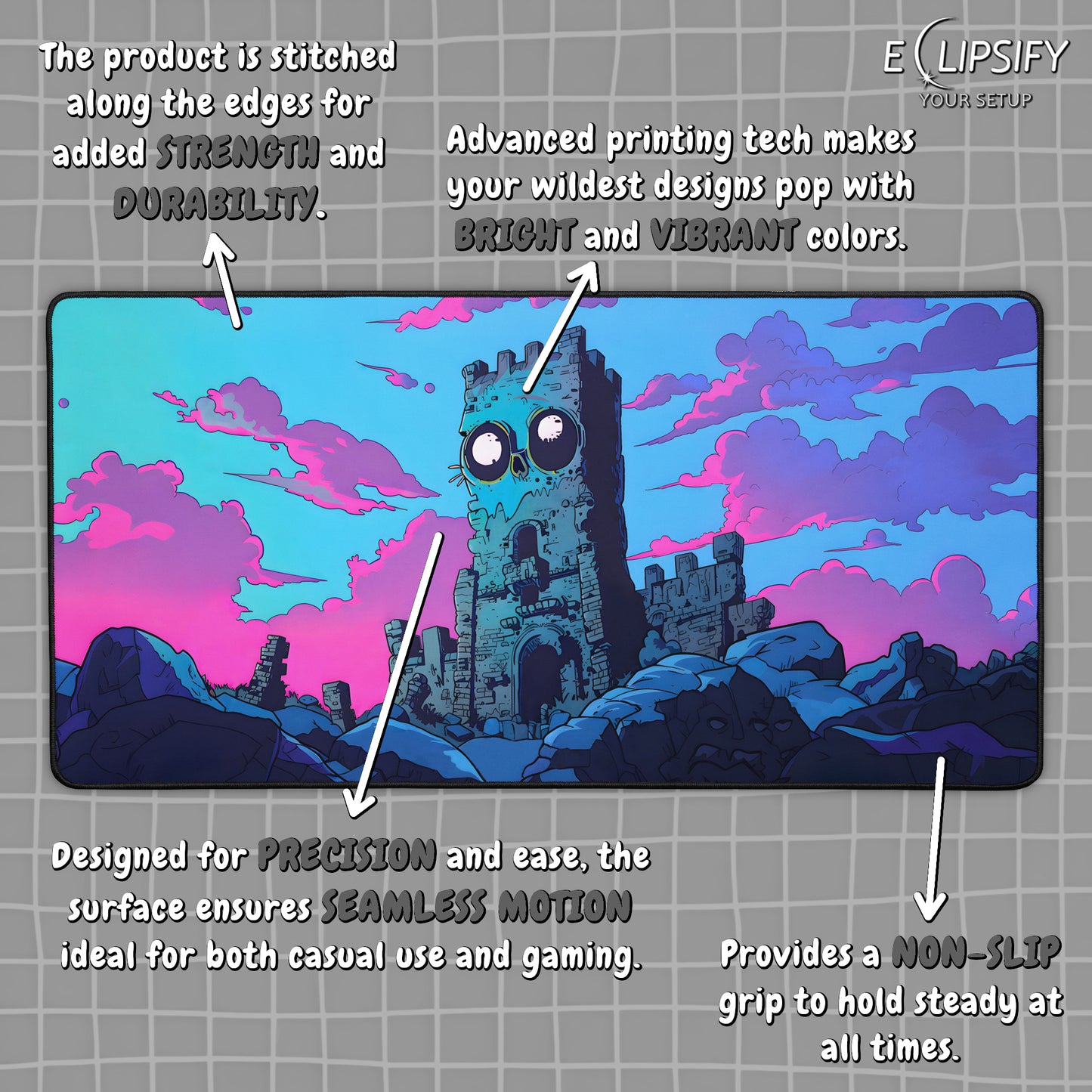 Nightmare Fortress: Blue And Pink Castle Gaming Mouse Pad