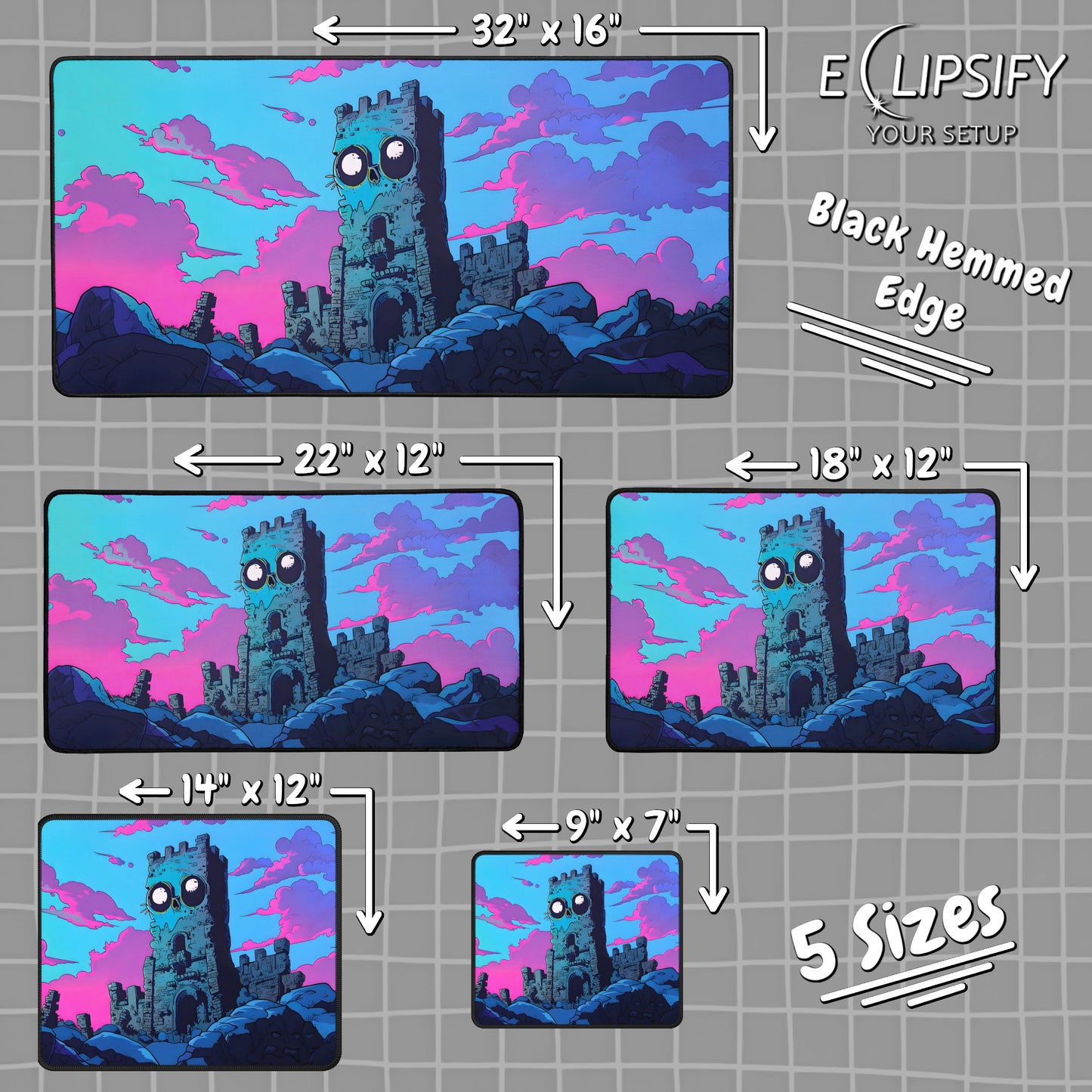 Nightmare Fortress: Blue And Pink Castle Gaming Mouse Pad