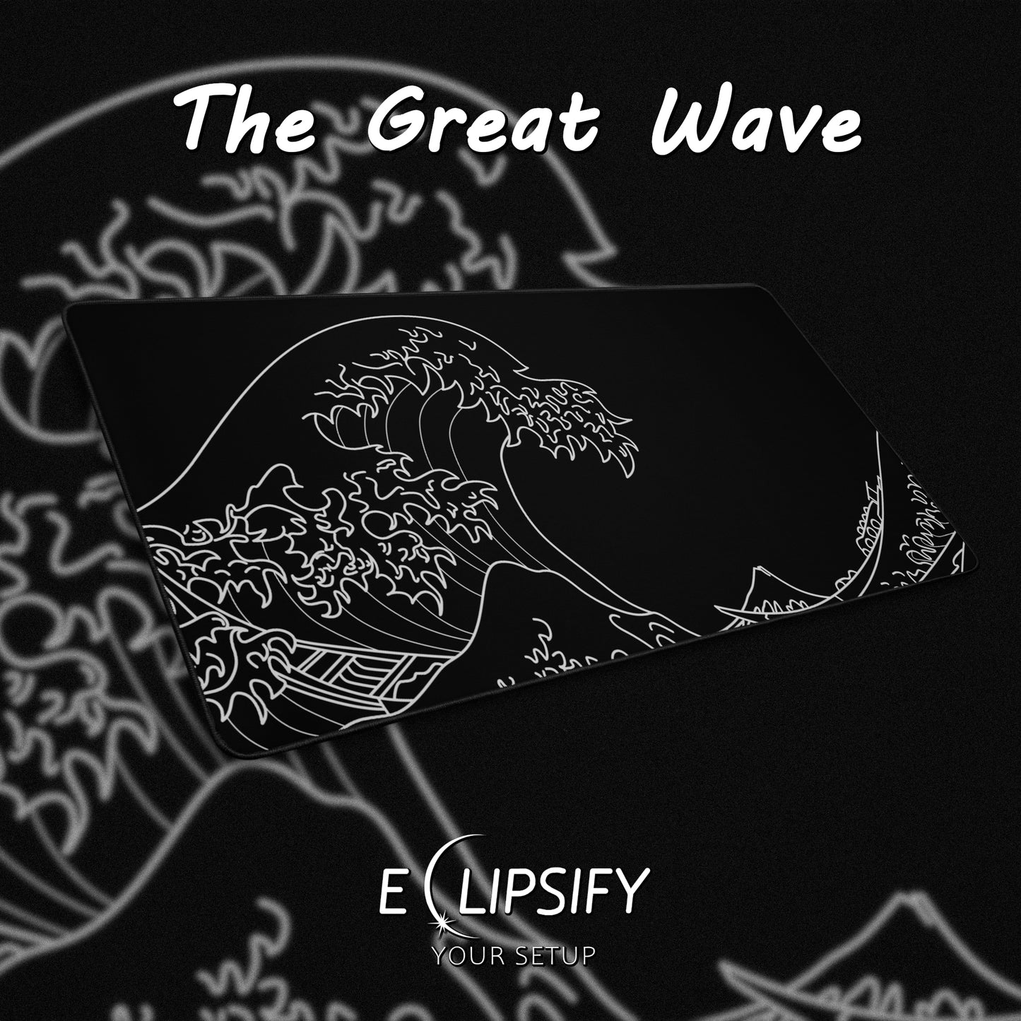 The Great Wave Off Kanagawa Black Minimalist Gaming Mouse Pad