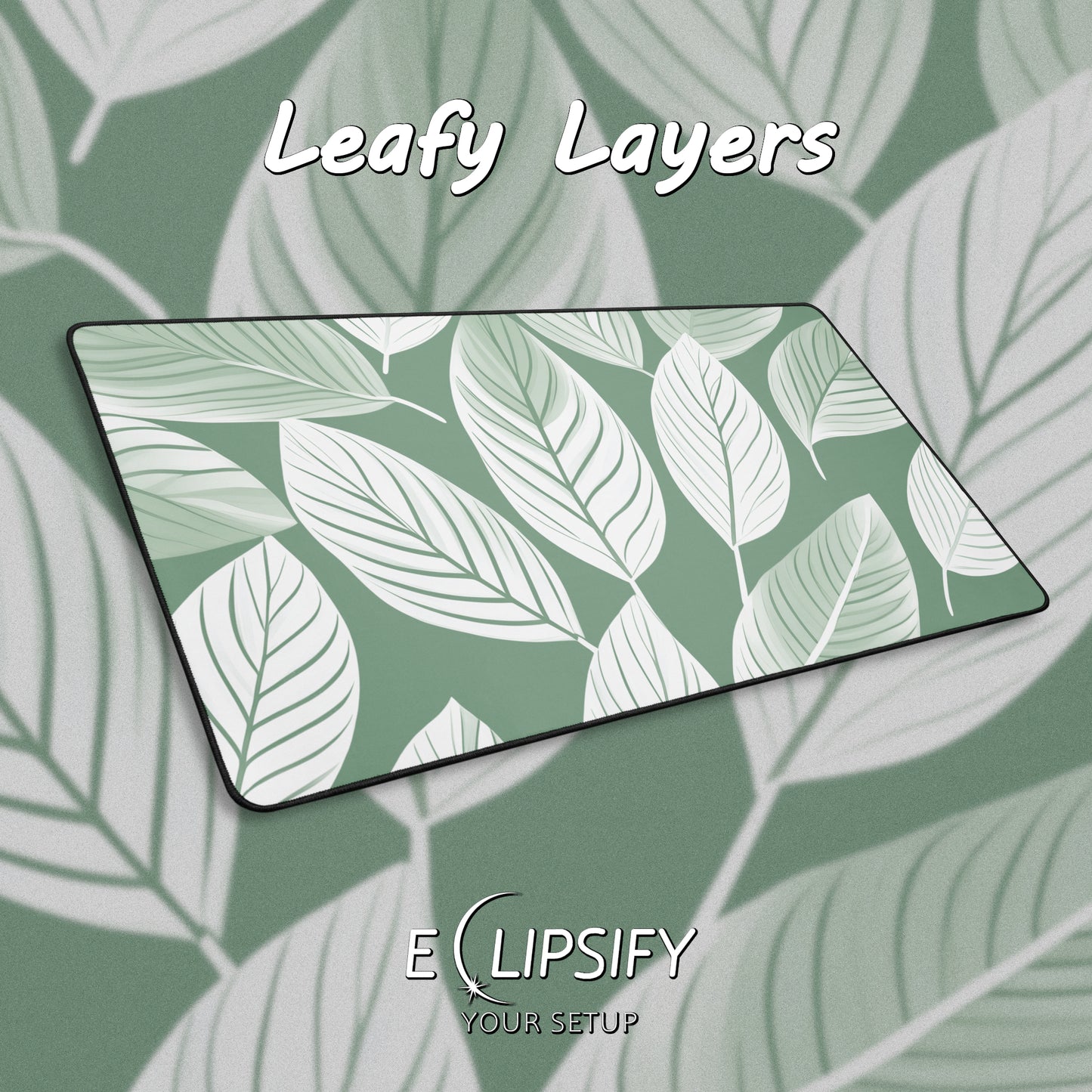 Leafy Layers: Green Leaf Minimalist Pattern Mouse Pad