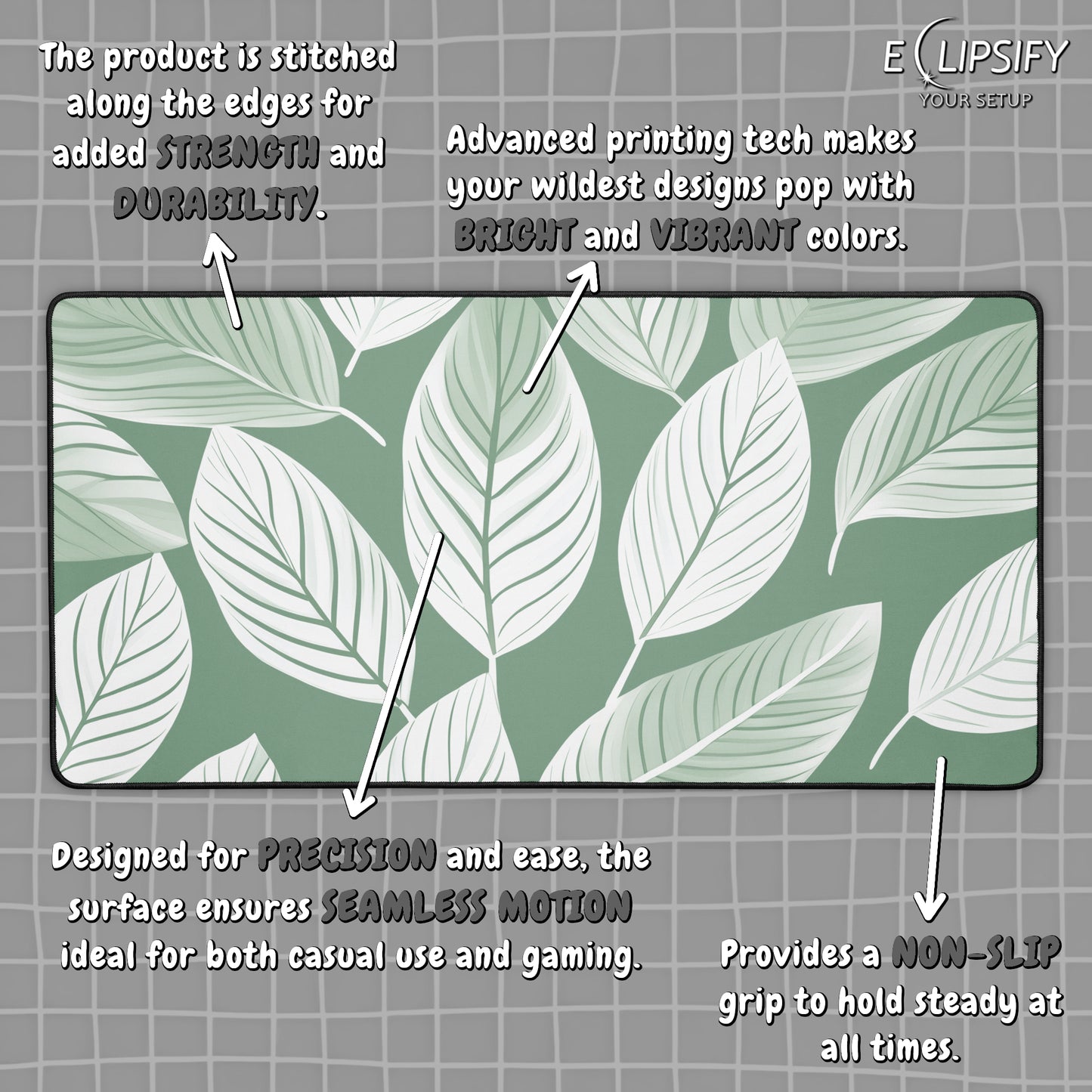 Leafy Layers: Green Leaf Minimalist Pattern Mouse Pad