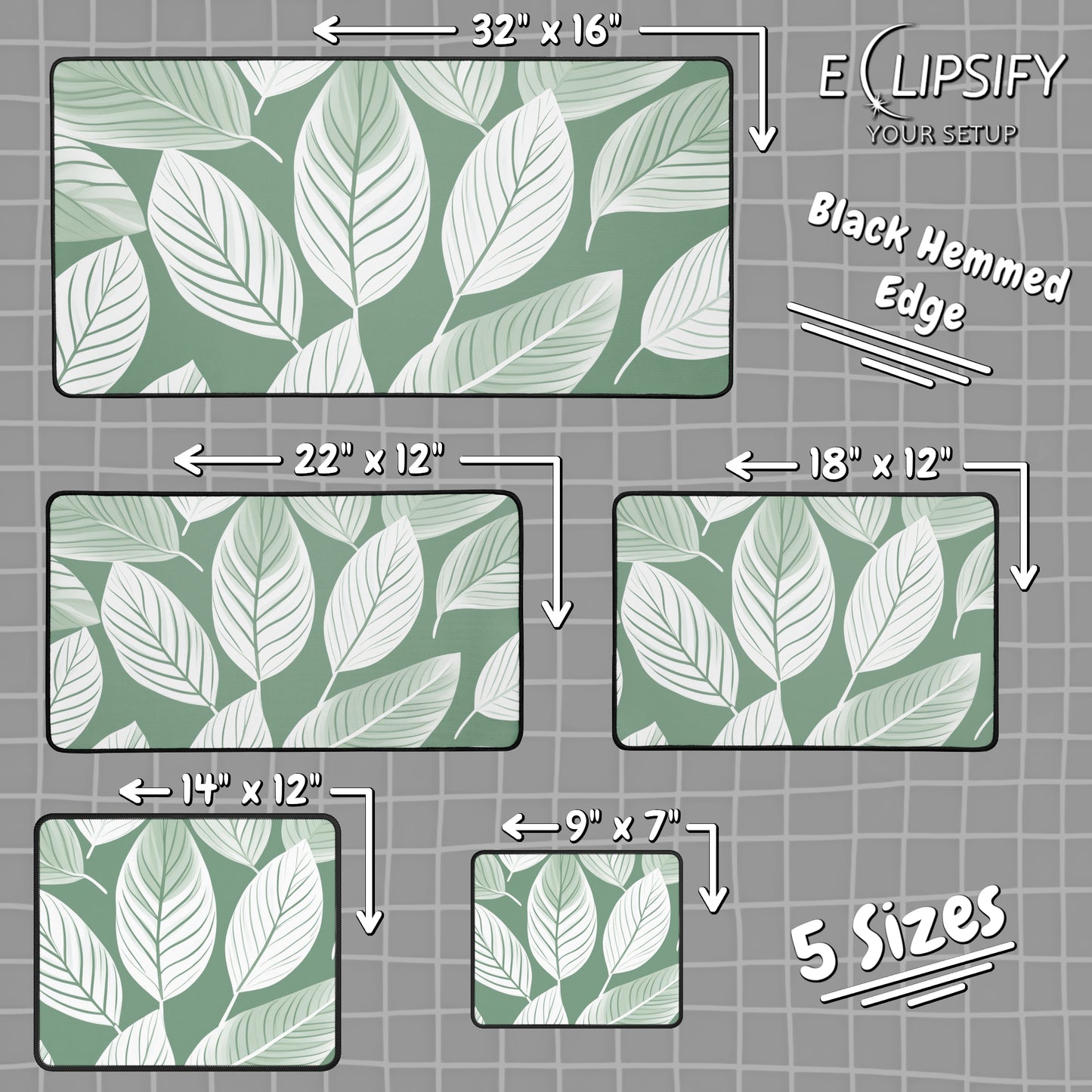 Leafy Layers: Green Leaf Minimalist Pattern Mouse Pad