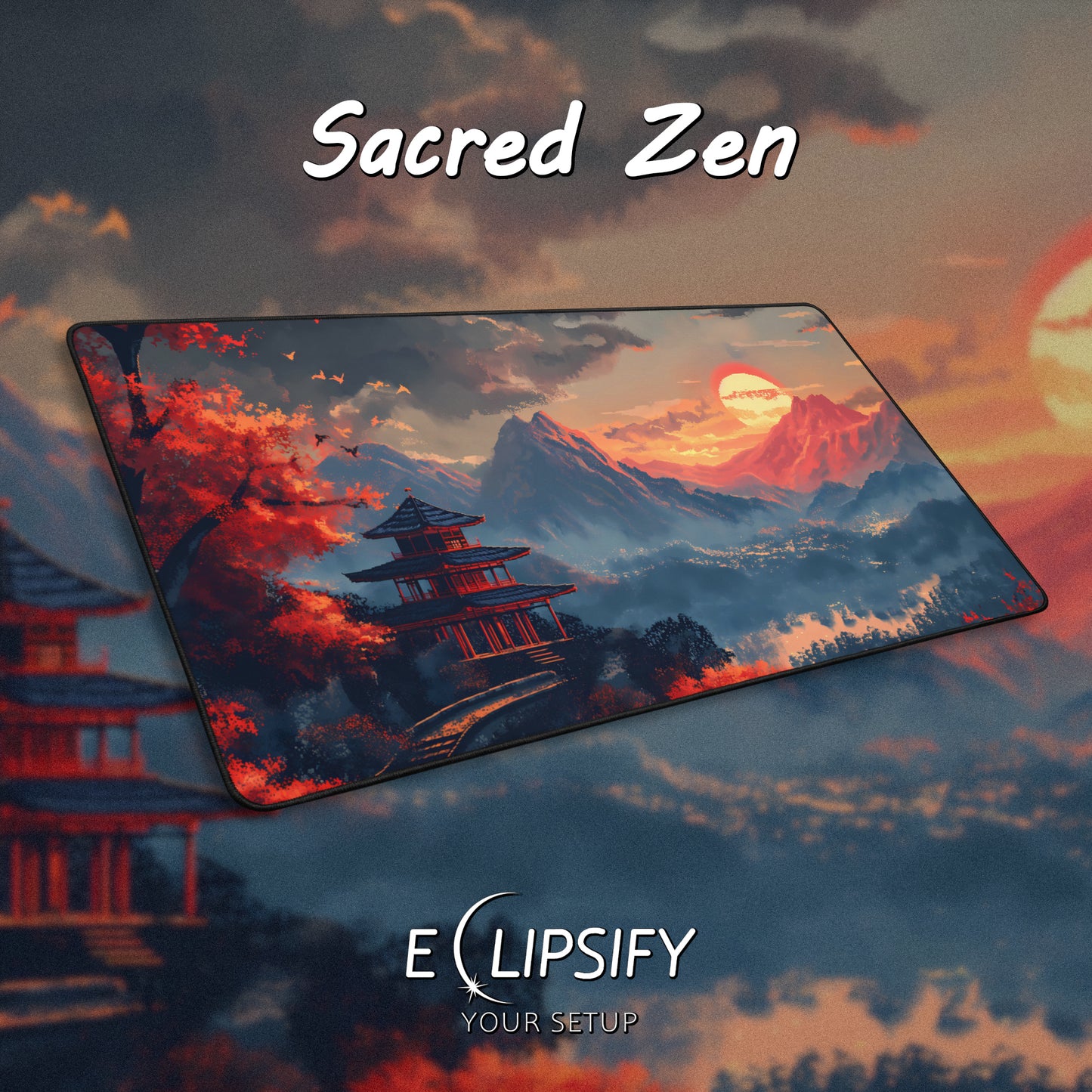 Sacred Zen: Japanese Pixel Art 8 Bit Landscape Gaming Mouse Pad