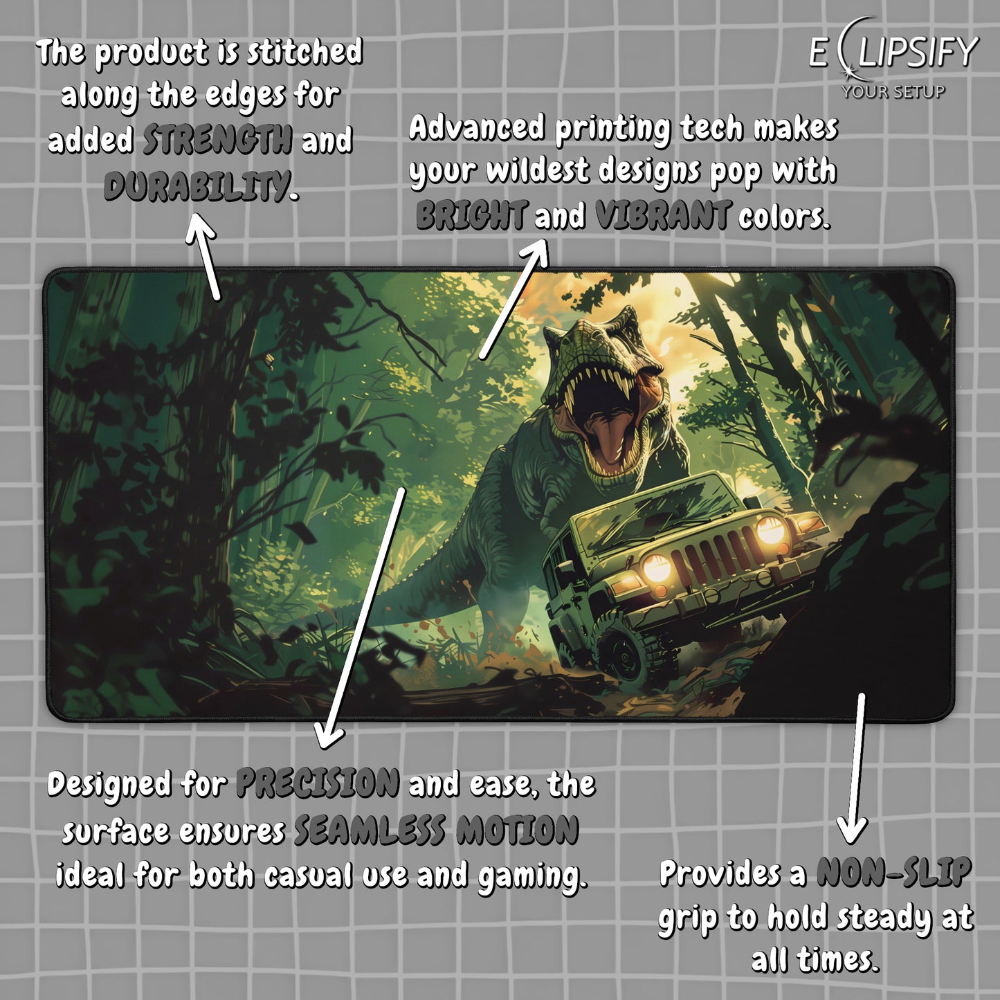 Prehistoric Pursuit: Jurassic Dinosaur Chasing Jeep Green Gaming Mouse Pad