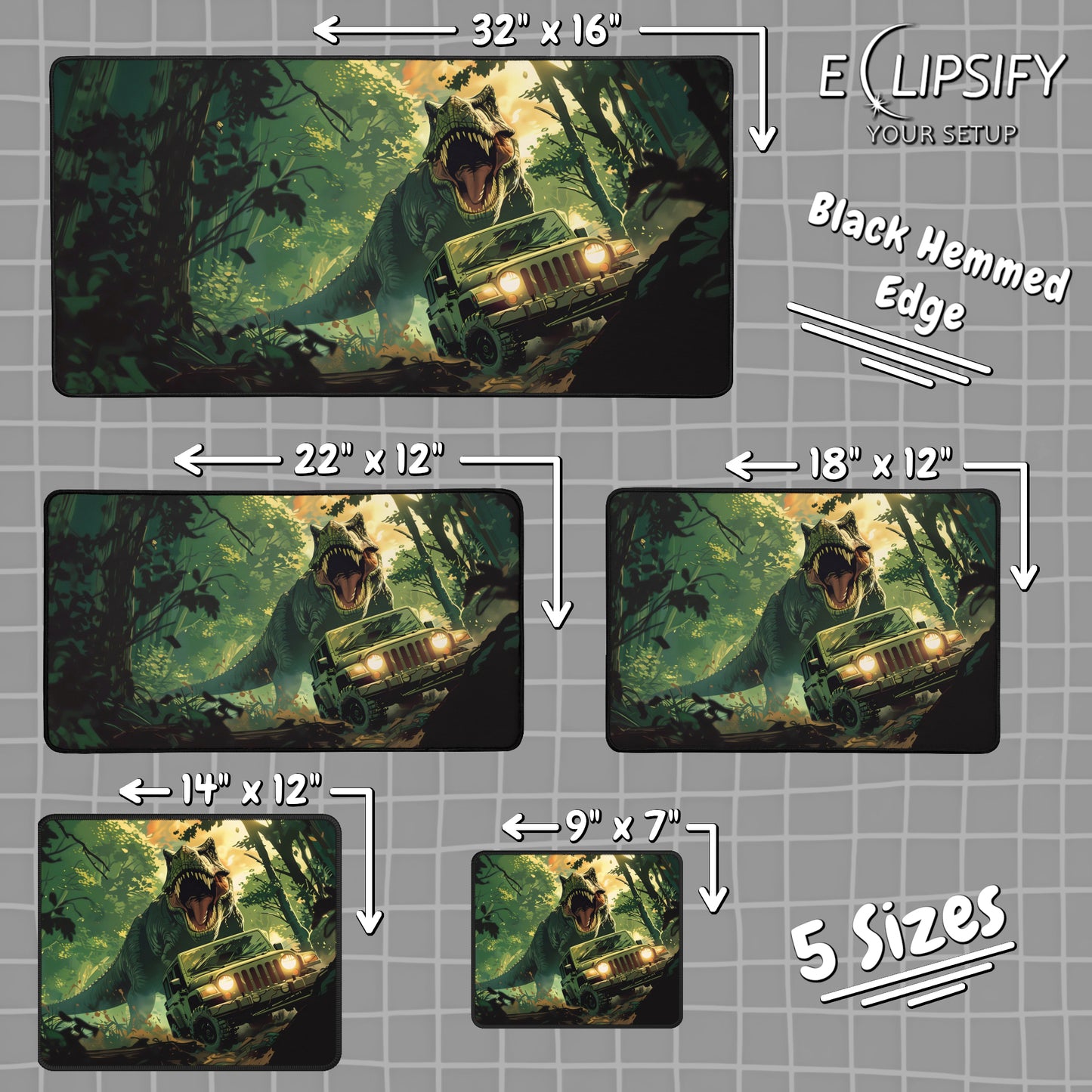 Prehistoric Pursuit: Jurassic Dinosaur Chasing Jeep Green Gaming Mouse Pad