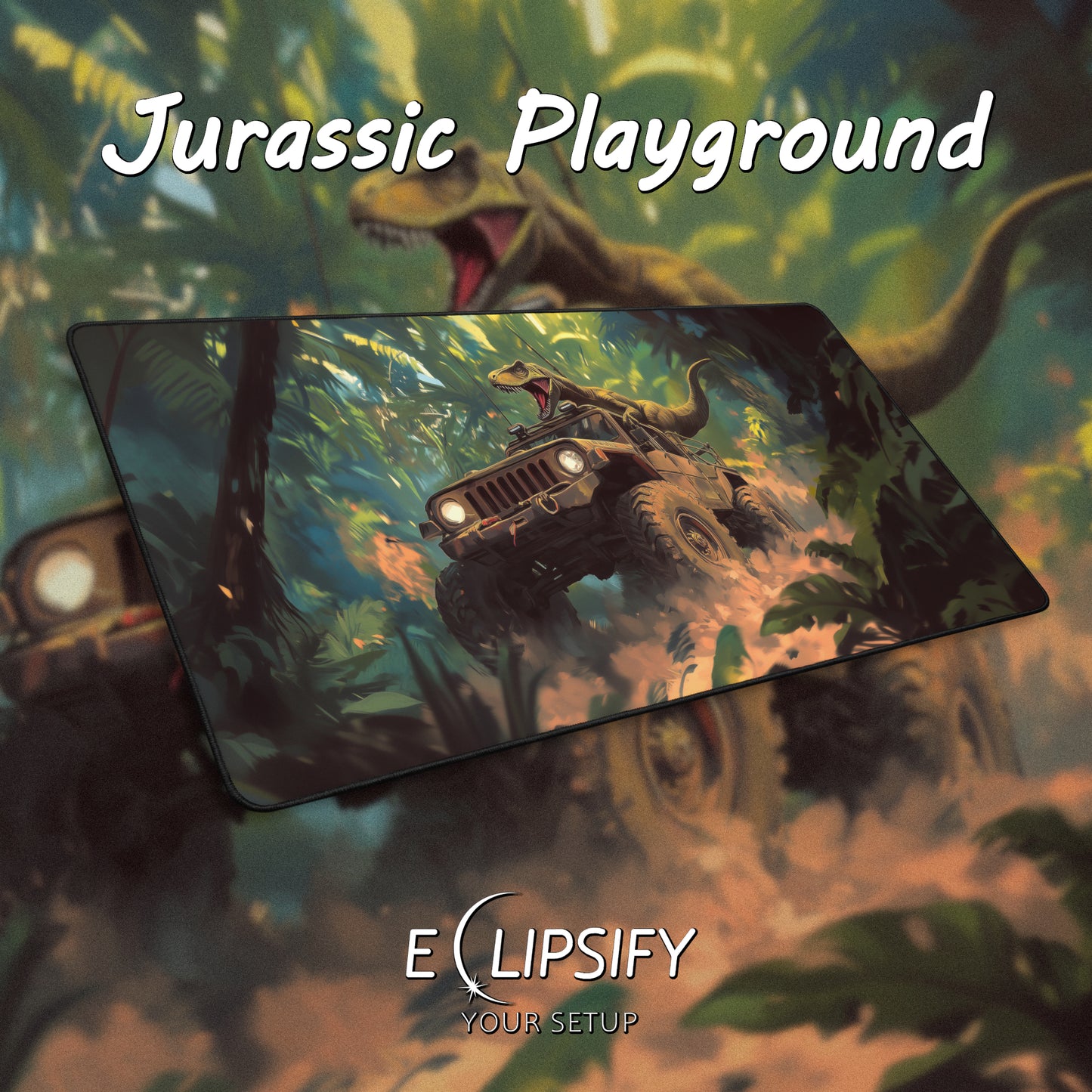 Jurassic Playground: Velociraptor Jeep Gaming Mouse Pad
