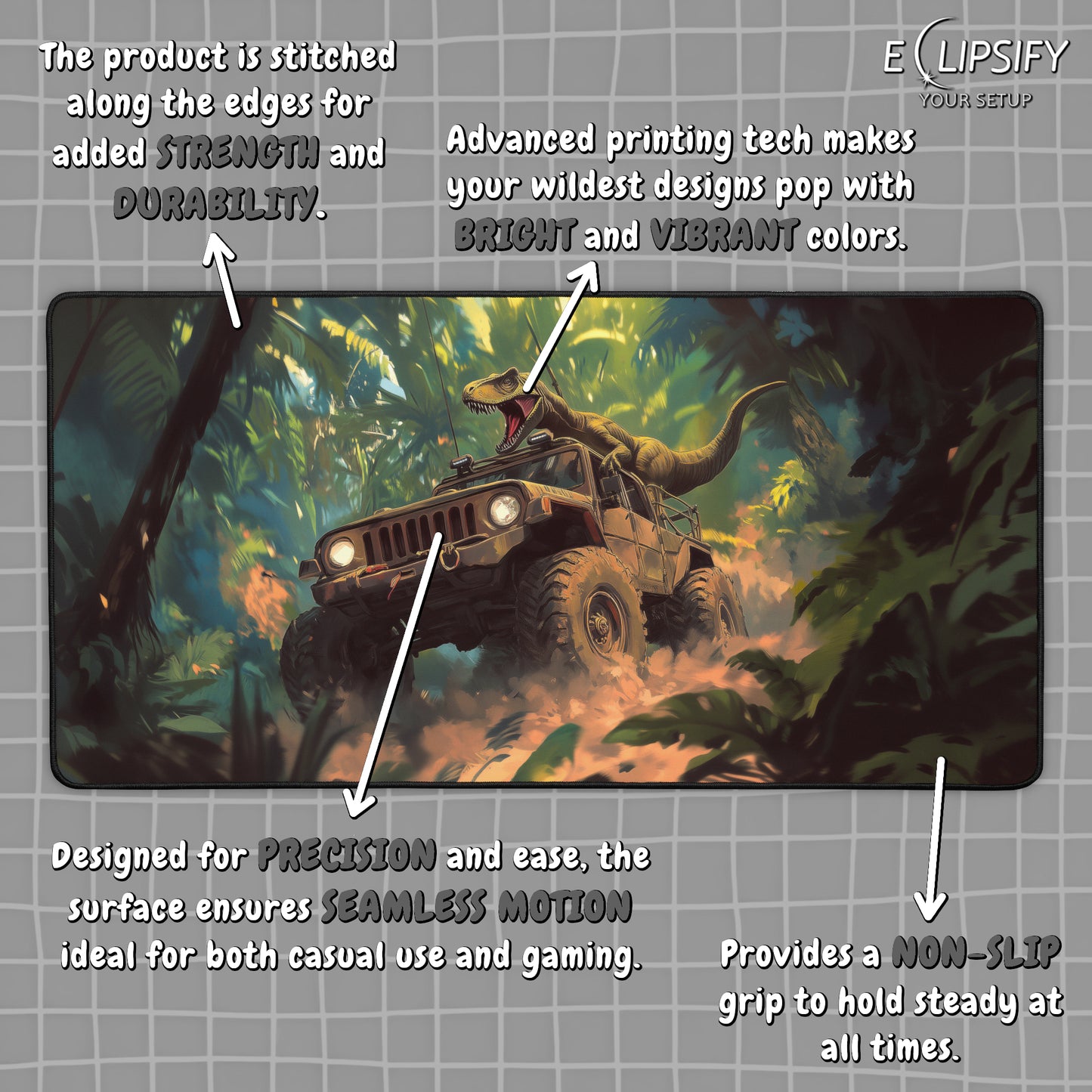 Jurassic Playground: Velociraptor Jeep Gaming Mouse Pad