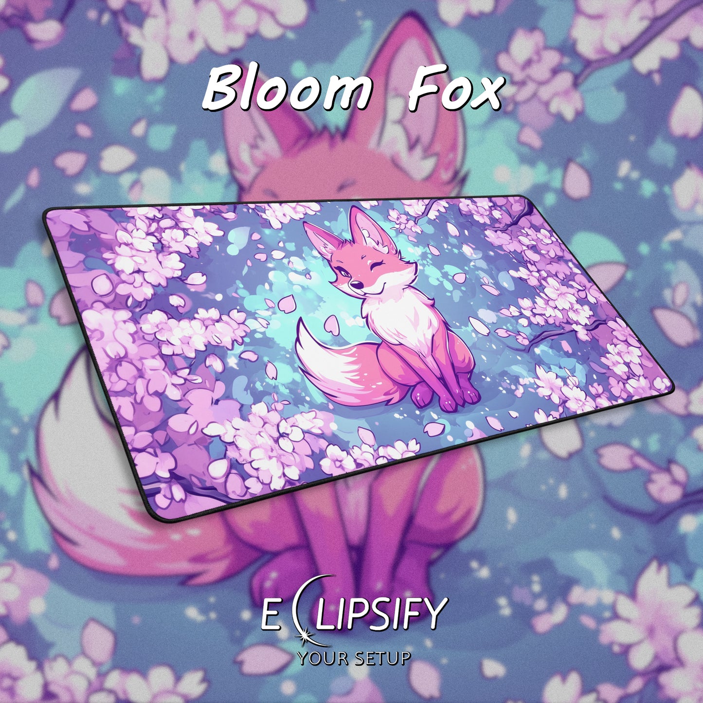 Bloom Fox: Kawaii Fox Cherry Blossom Gaming Mouse Pad