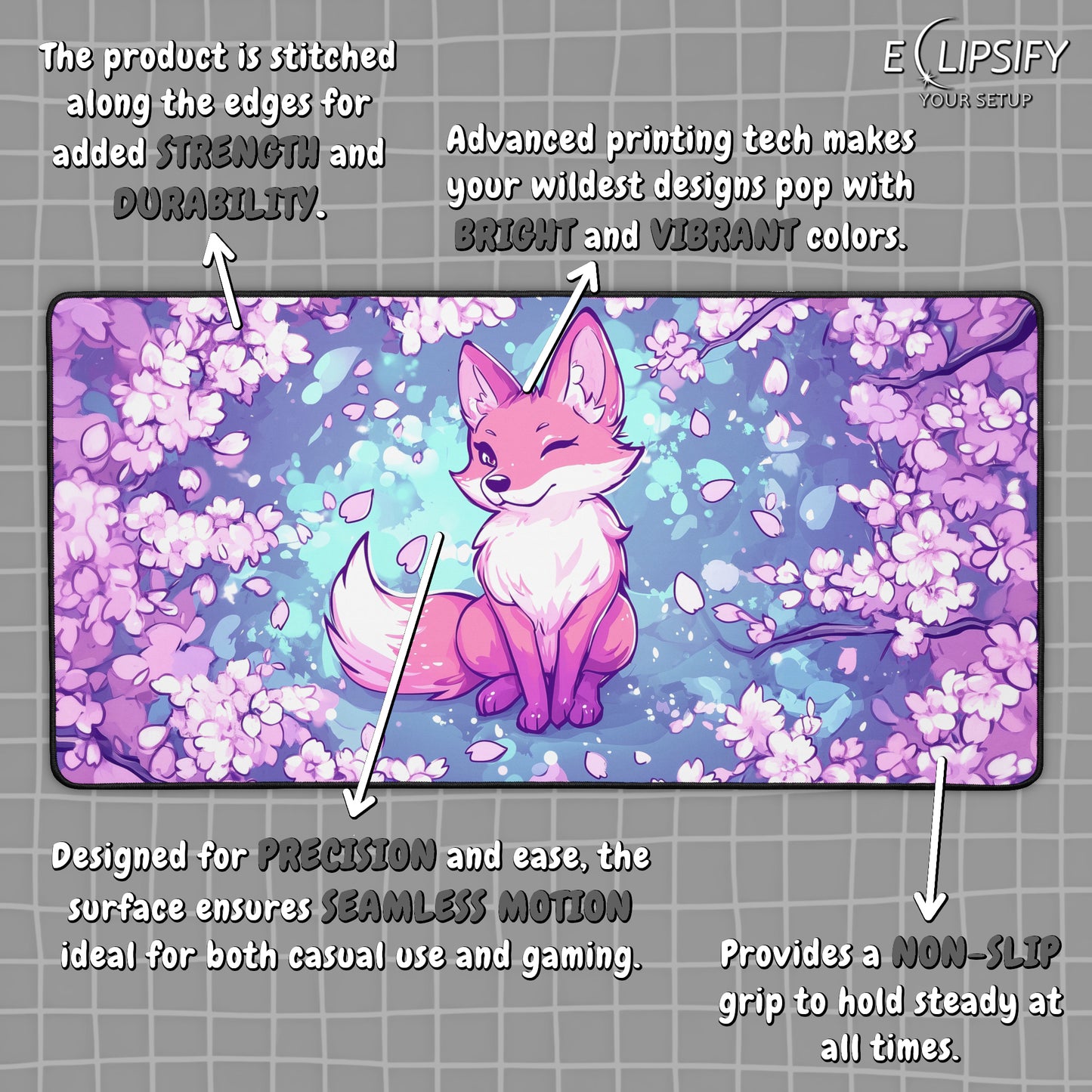 Bloom Fox: Kawaii Fox Cherry Blossom Gaming Mouse Pad