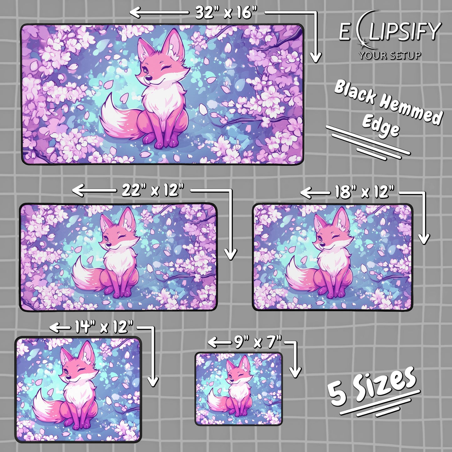 Bloom Fox: Kawaii Fox Cherry Blossom Gaming Mouse Pad