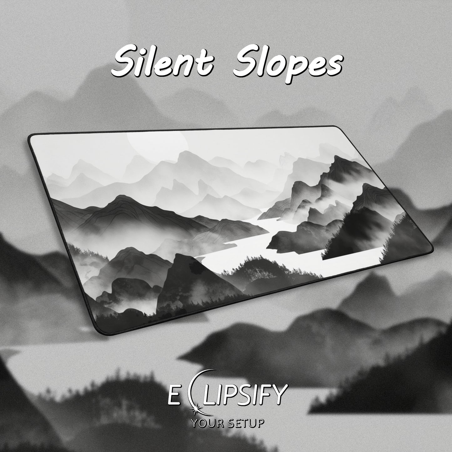 Silent Slopes: White And Grey Mountains Landscape Minimalist Mouse Pad