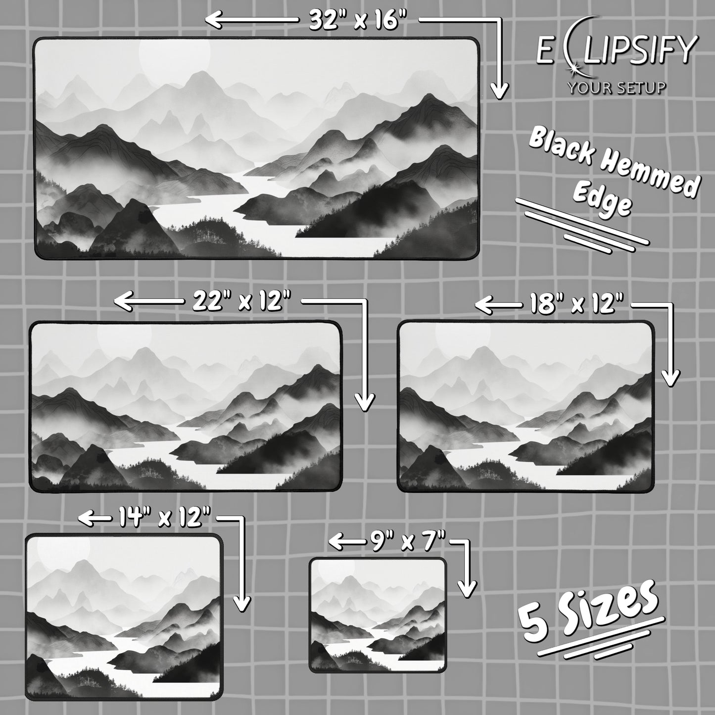 Silent Slopes: White And Grey Mountains Landscape Minimalist Mouse Pad