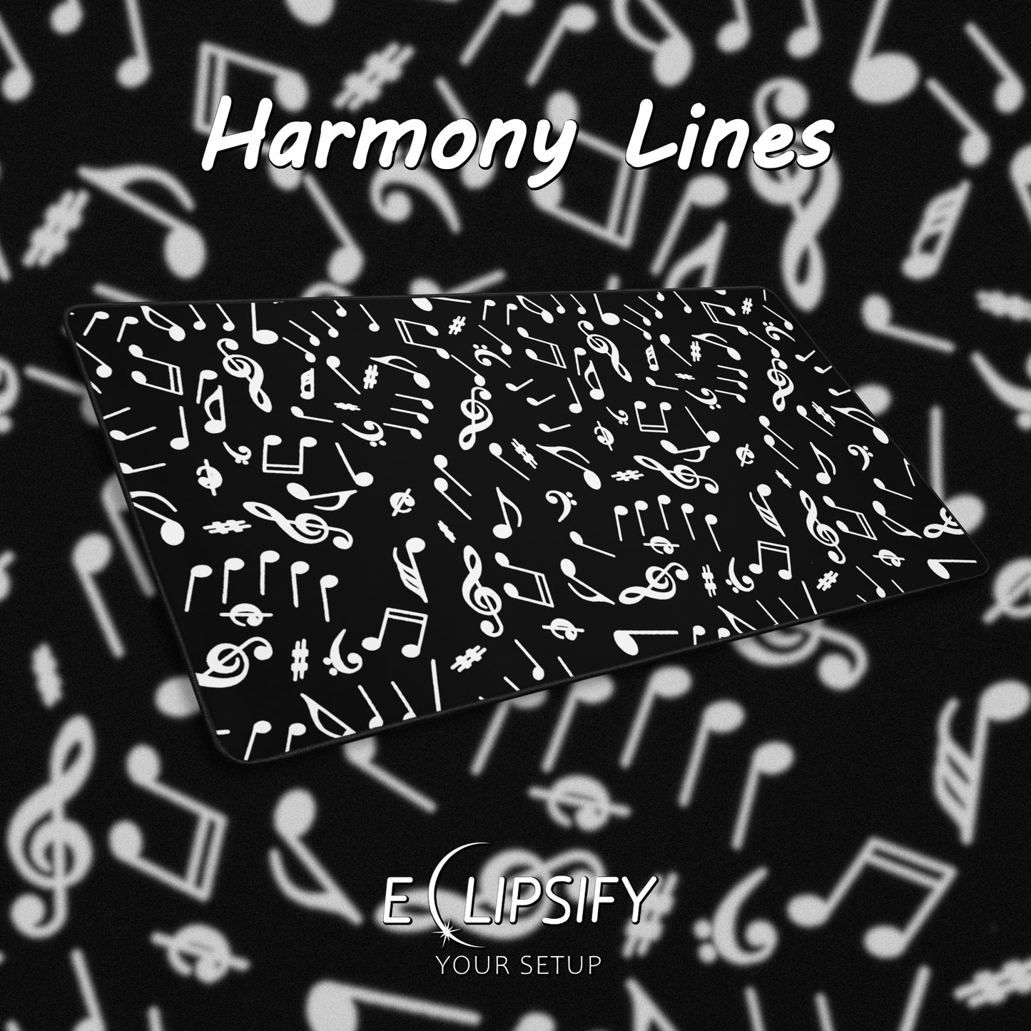 Harmony Lines: Music Notes Black Minimalist Pattern Mouse Pad