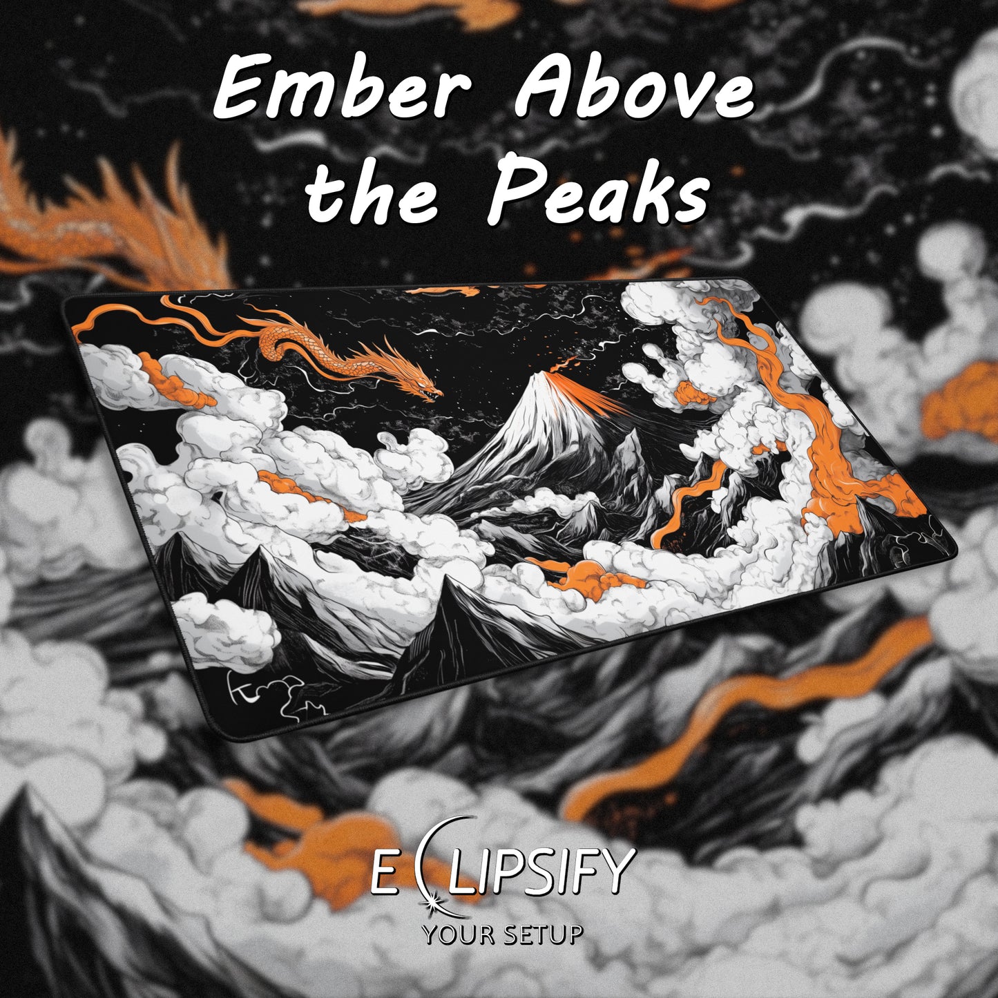 Ember Above the Peaks: Orange Dragon Mountains Gaming Mouse Pad