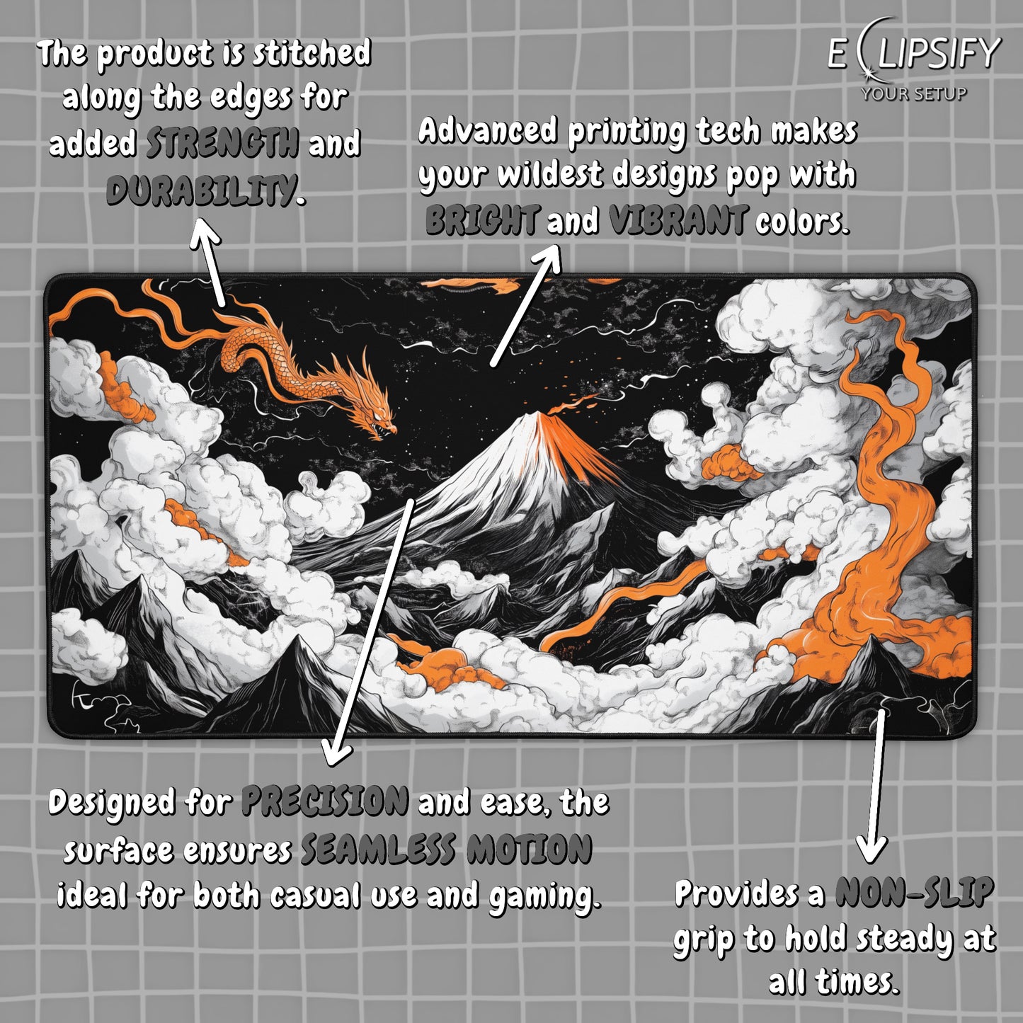 Ember Above the Peaks: Orange Dragon Mountains Gaming Mouse Pad