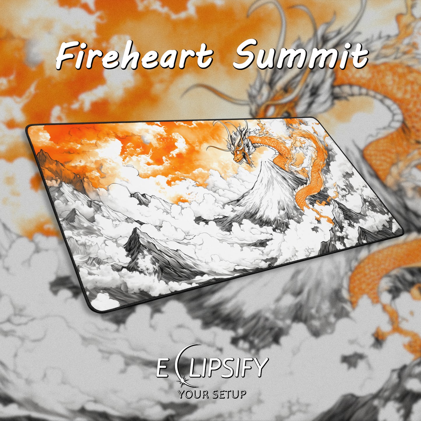 Fireheart Summit: Orange Dragon Mountains Gaming Mouse Pad