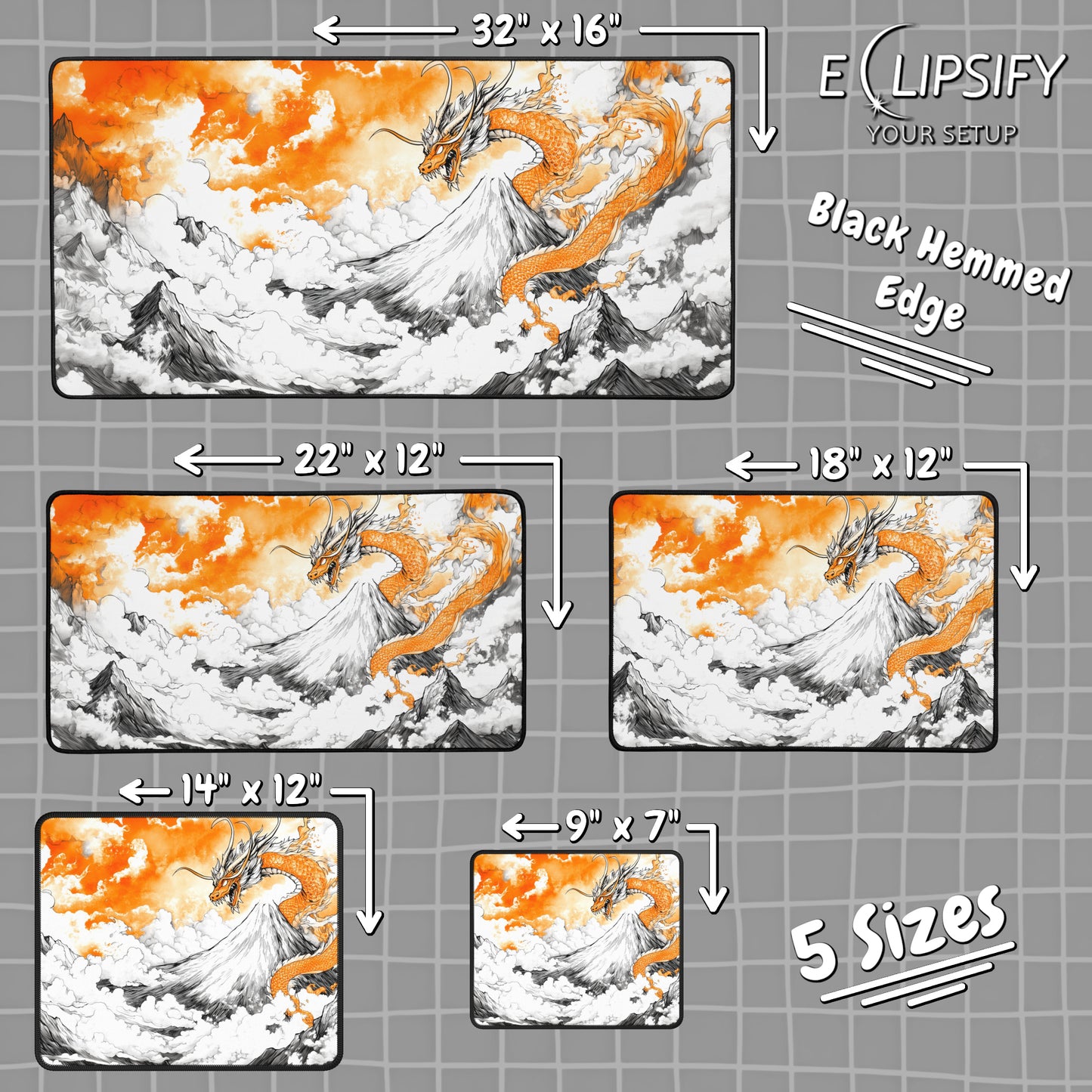 Fireheart Summit: Orange Dragon Mountains Gaming Mouse Pad